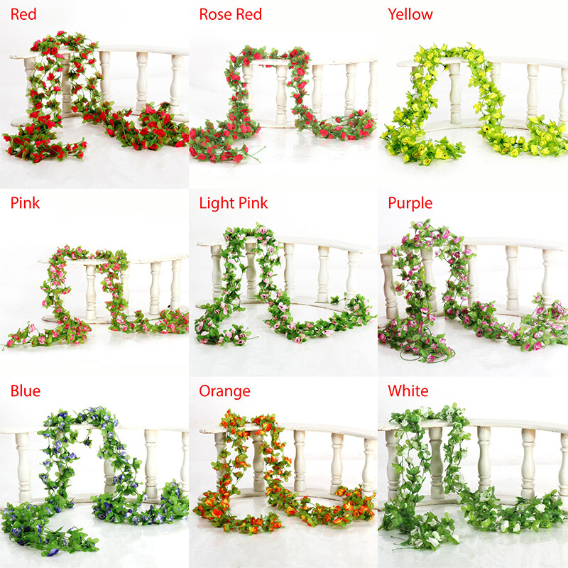 1PCS Silk Rose Artificial Flowers Vine Garland Fake Ivy Arch Hanging Fake Plant