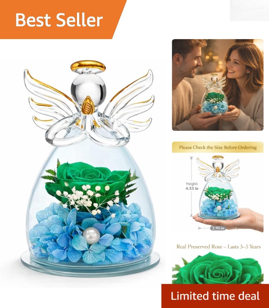 Heat-Resistant Preserved Rose in Charming Angel Glass – Ideal for Home Decor