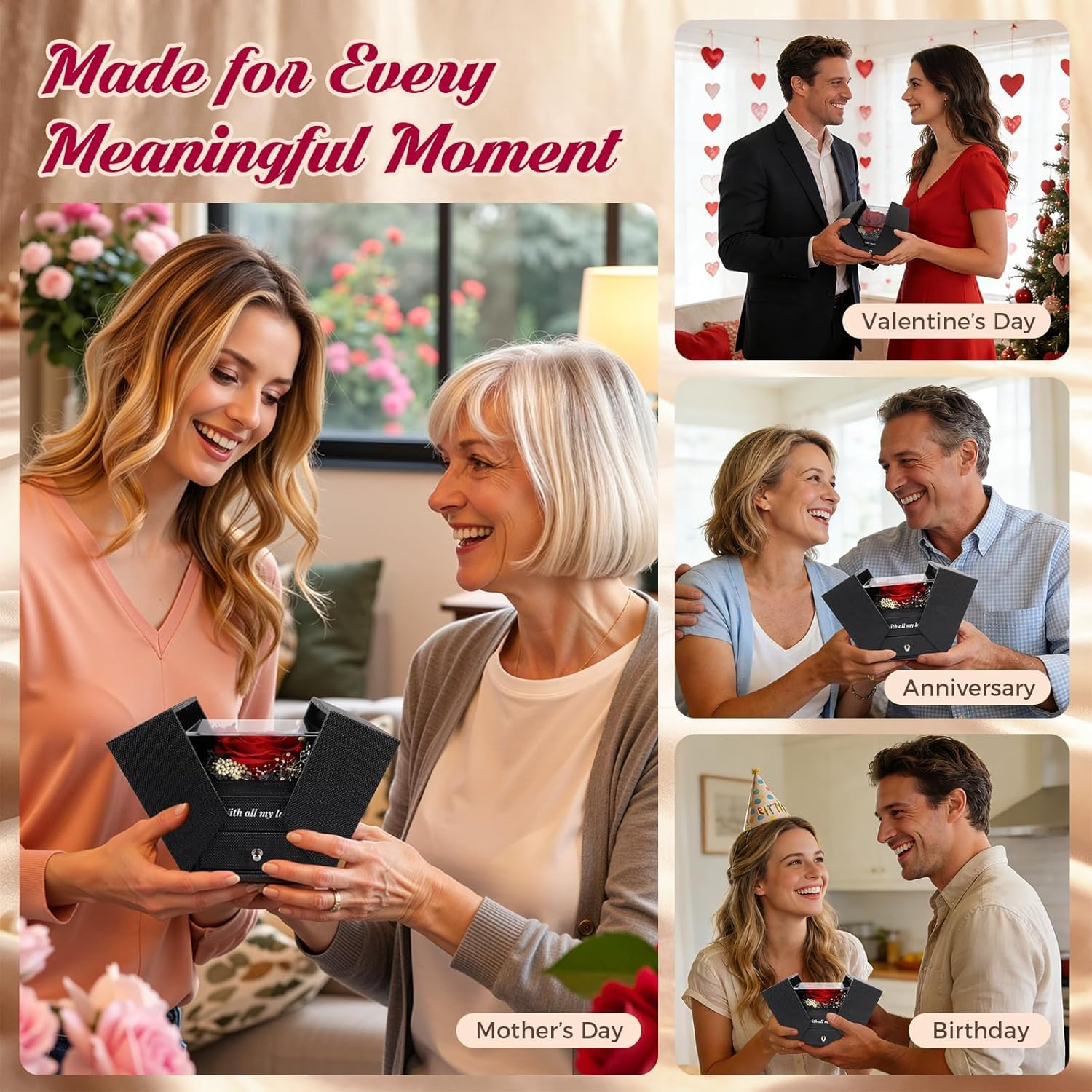 Gifts for Women, Preserved Real Red Rose Gift Box with Heart