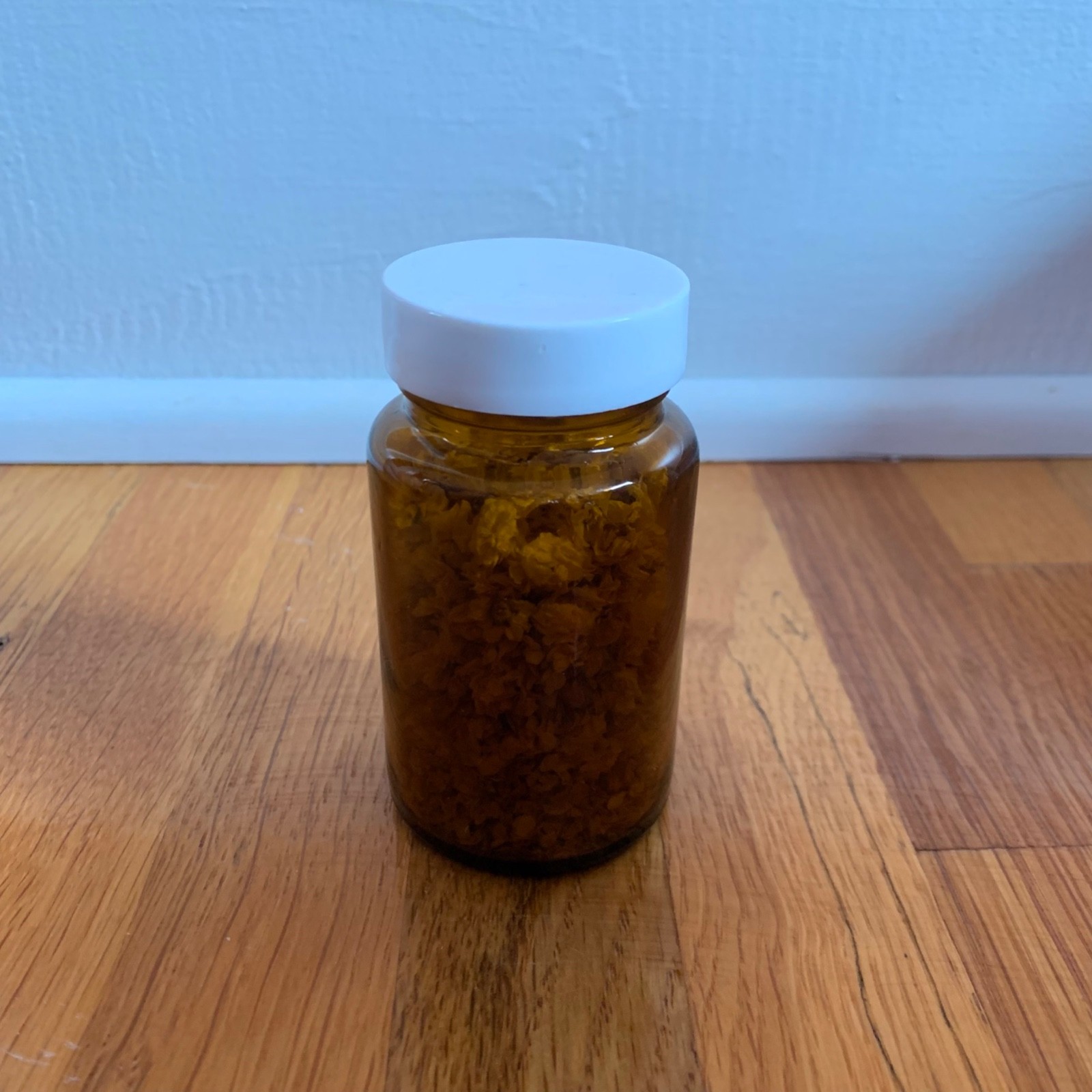 Handmade Floral Decor Centerpiece Amber Glass Bottle Dried Flowers Cottagecore