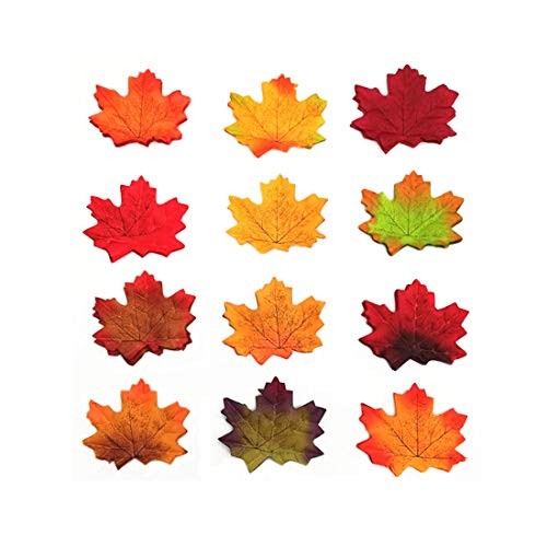 500Pcs Artificial Maple Leaves Autumn Fall Leaves Bulk Faux Dark Green Red