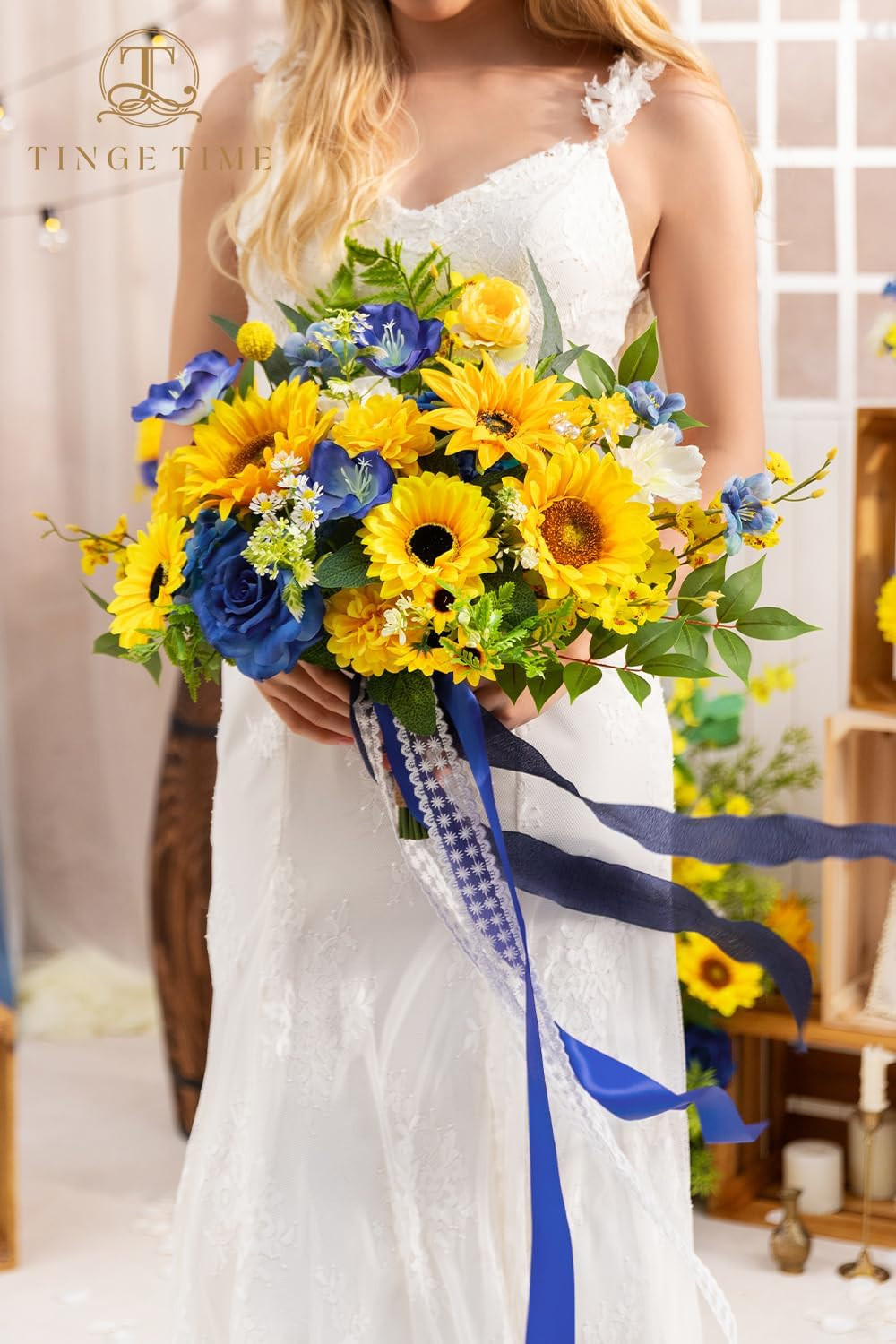 13″ Sunflower Bridal Bouquet – Artificial Silk Flowers for Weddings & Graduation