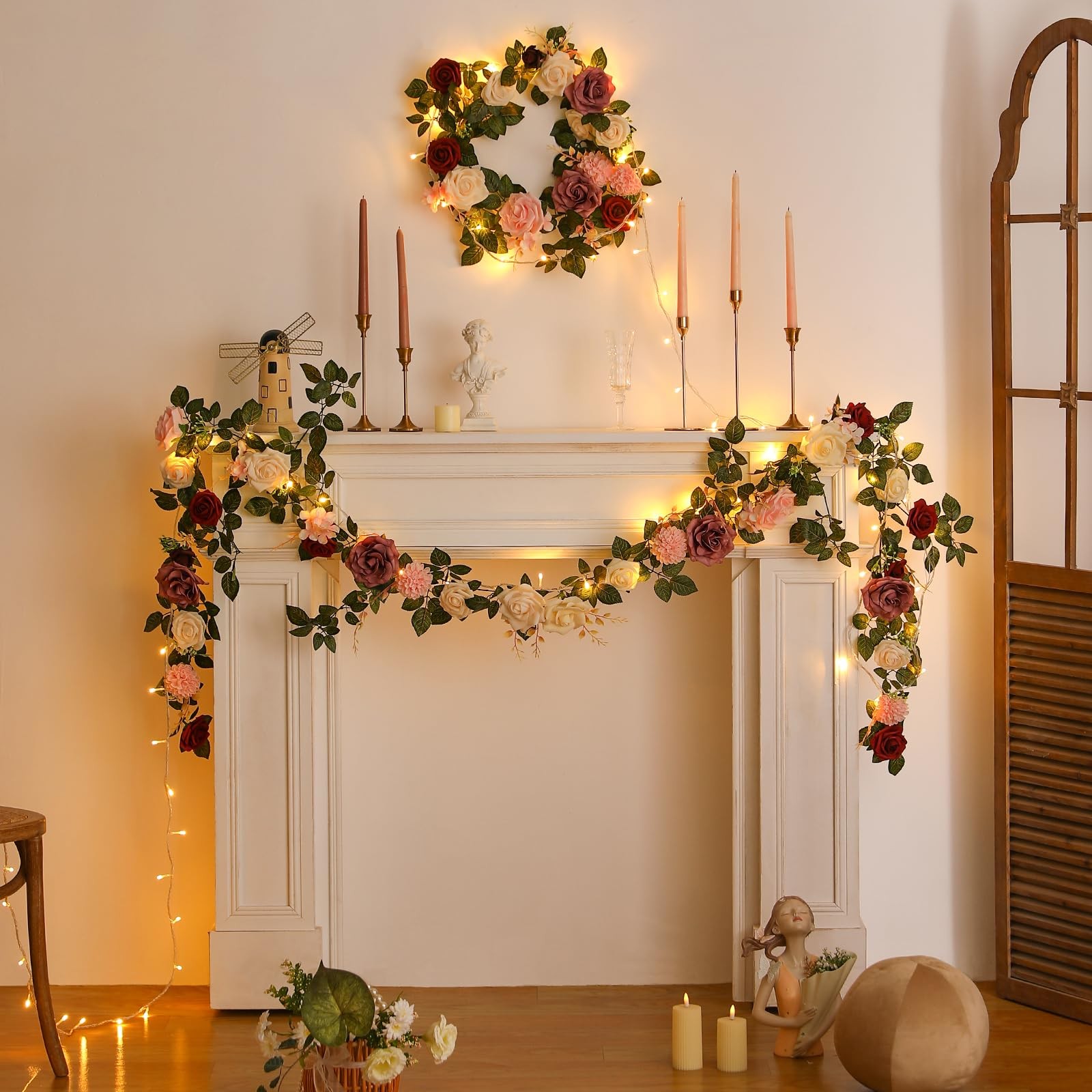 5FT Artificial Rose Flower Burgundy Fake Floral Garland for Wedding Ceremony …