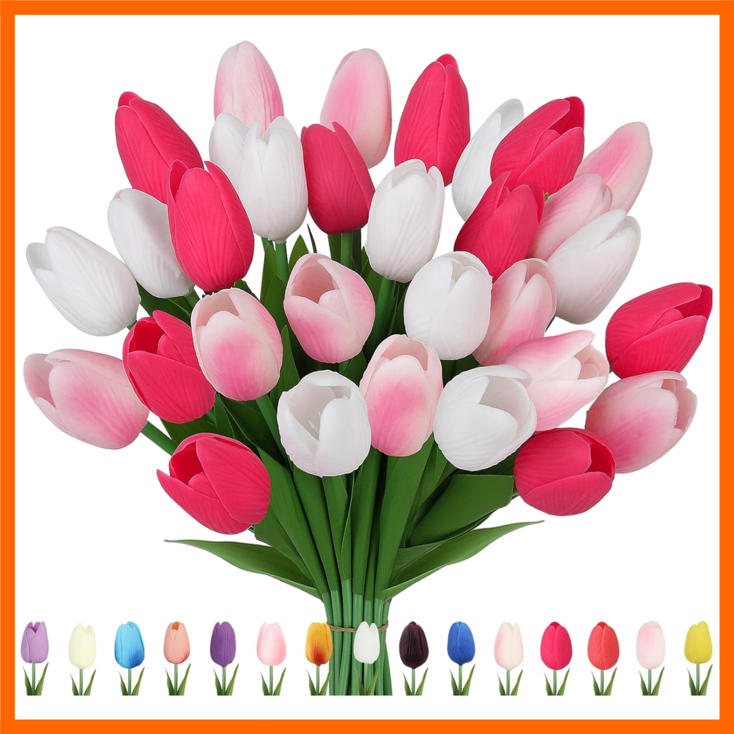 Artificial Tulips Flowers Fake Latex Tulip Stems – 30pcs Real Touch Faux Mult…