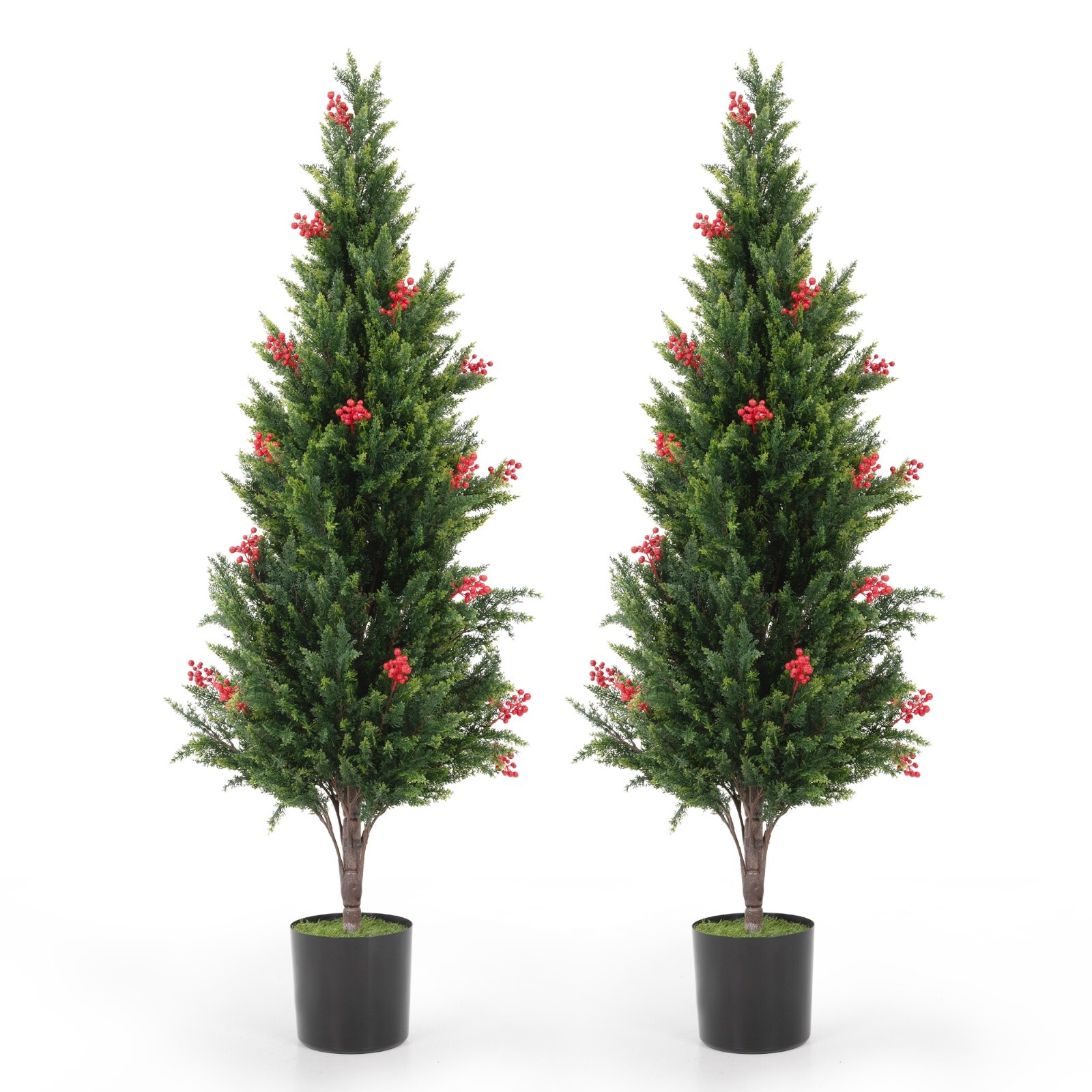 2-Pack 5.25 ft Artificial Cedar Topiary Trees Fake Evergreen Potted Pine Plants