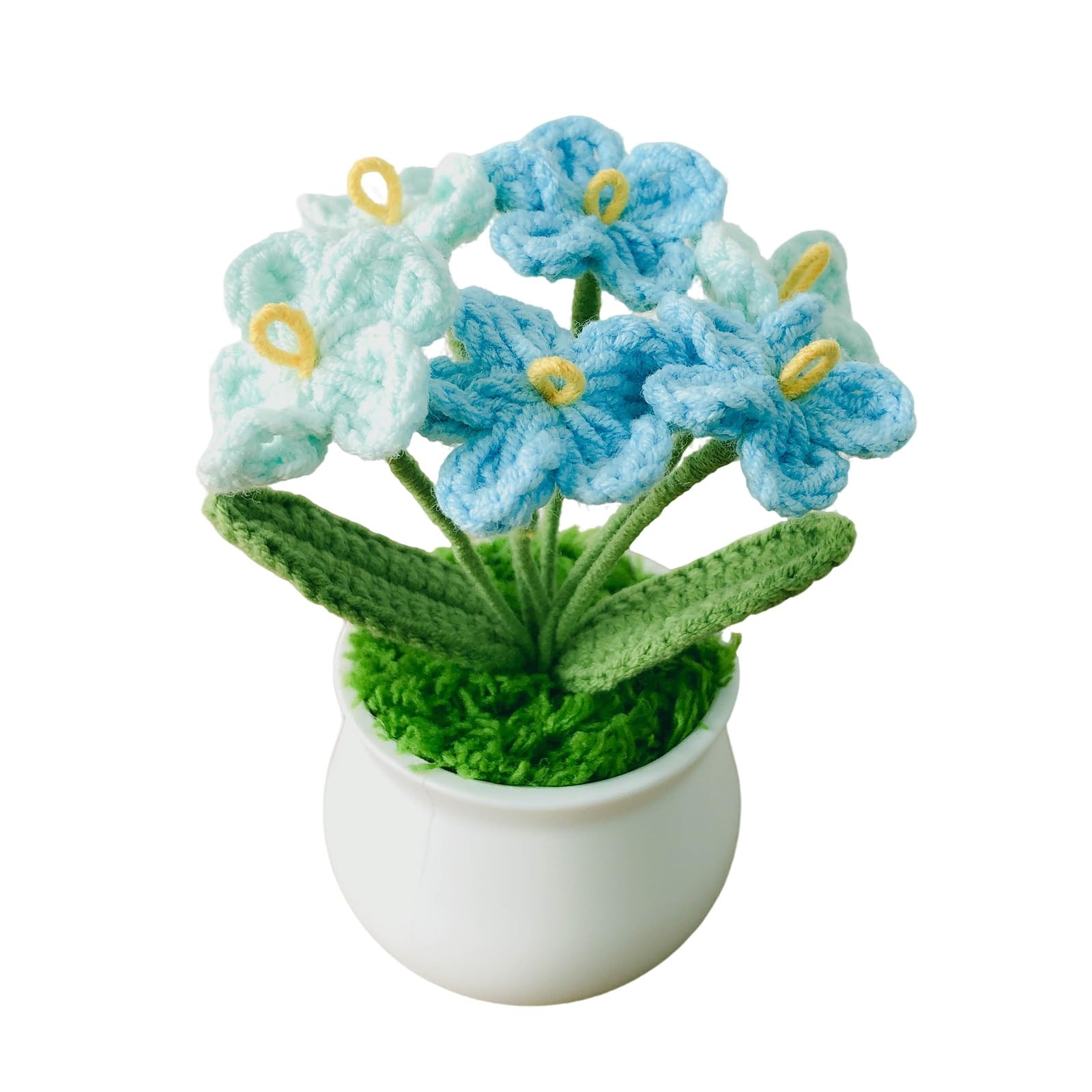Blue Gradient Myosotis Crochet Potted Flower Car Dashboard Home Decor Gift