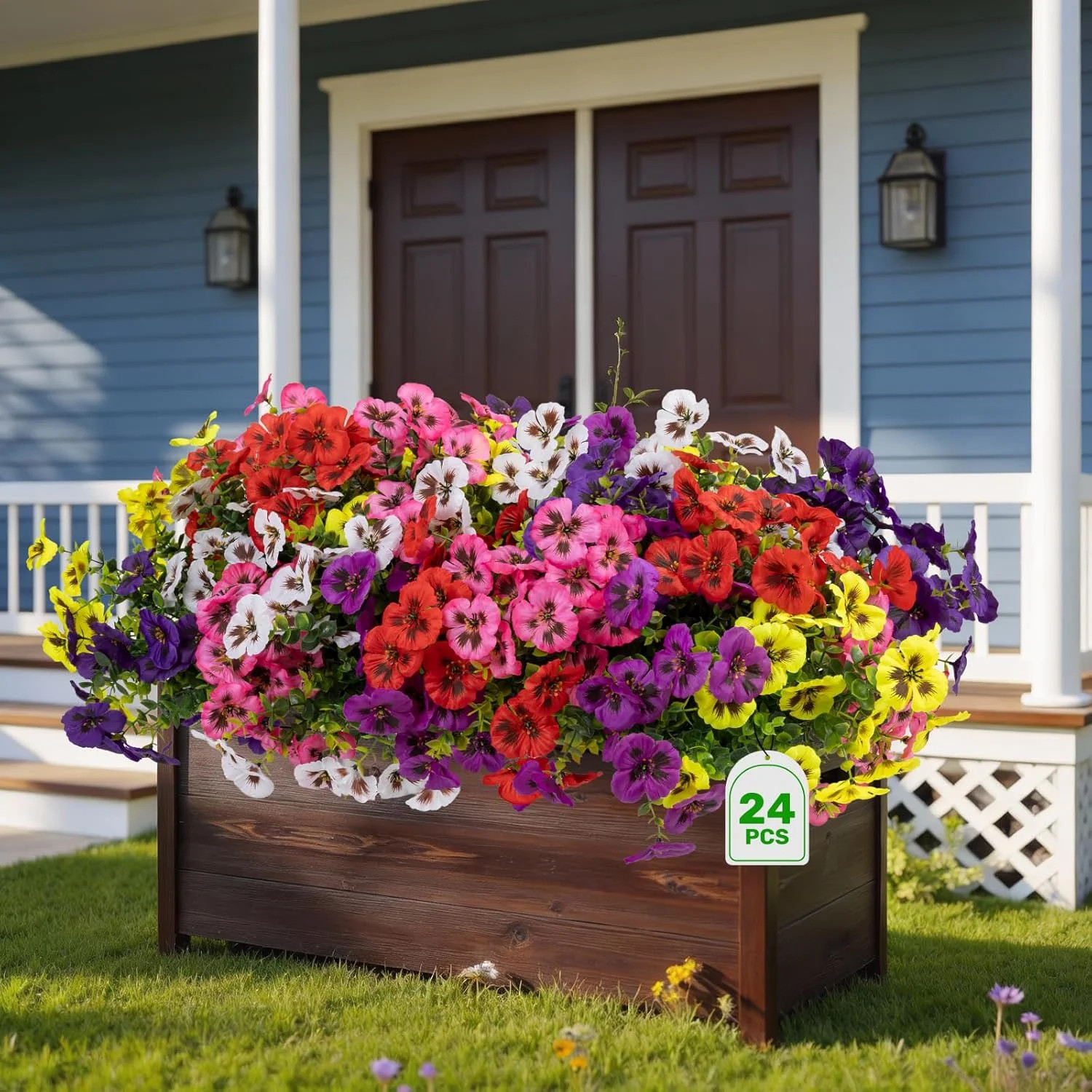 24 Bundles Artificial Fake Flowers Plants for Outdoor Decoration(6 Color) | Faux