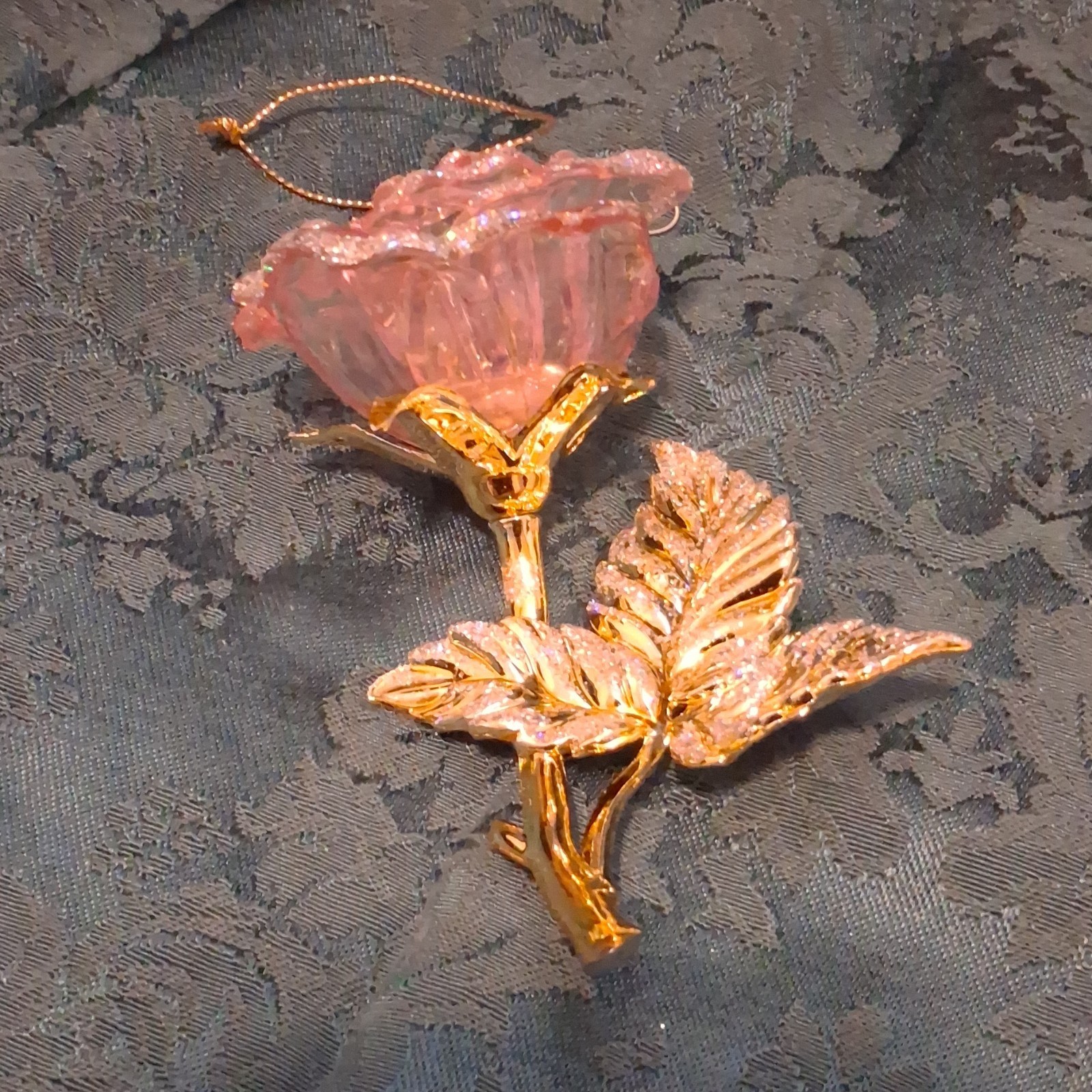 Pink Gold Metal Glass Artificial Rose Flower Stem Decorative Ornament