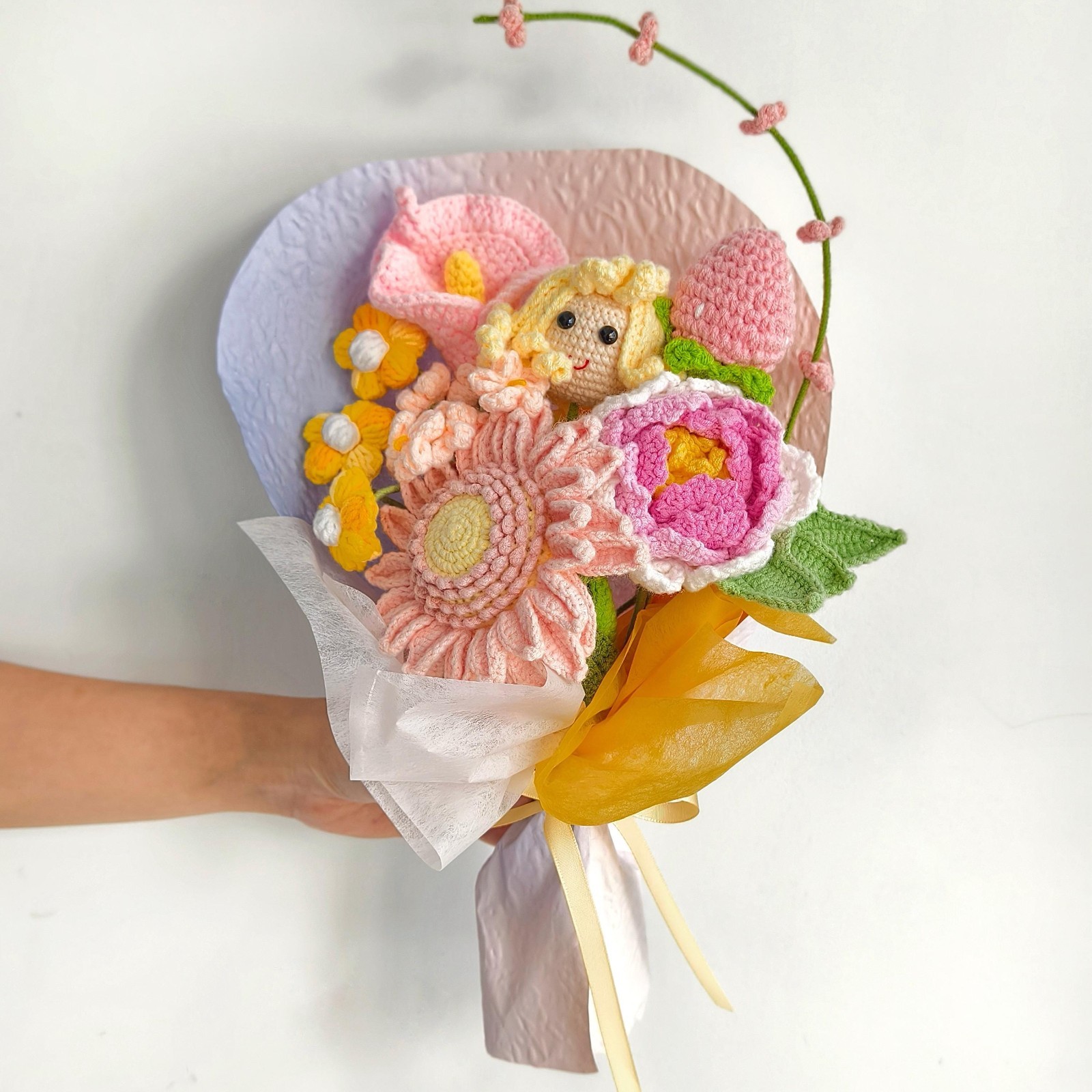 Crochet Flower Bouquet Handmade Yarn Flowers Teacher Thank You Keepsake Gift