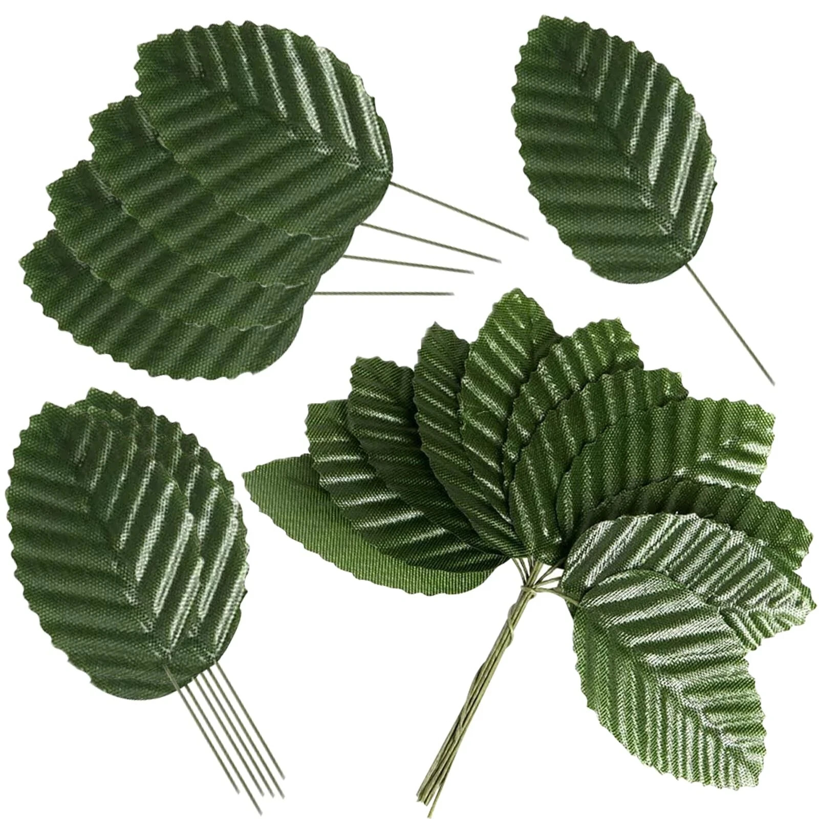 Artificial Leaves,200 Pieces Faux Wired Single Leaf Fake Rose Wire Green