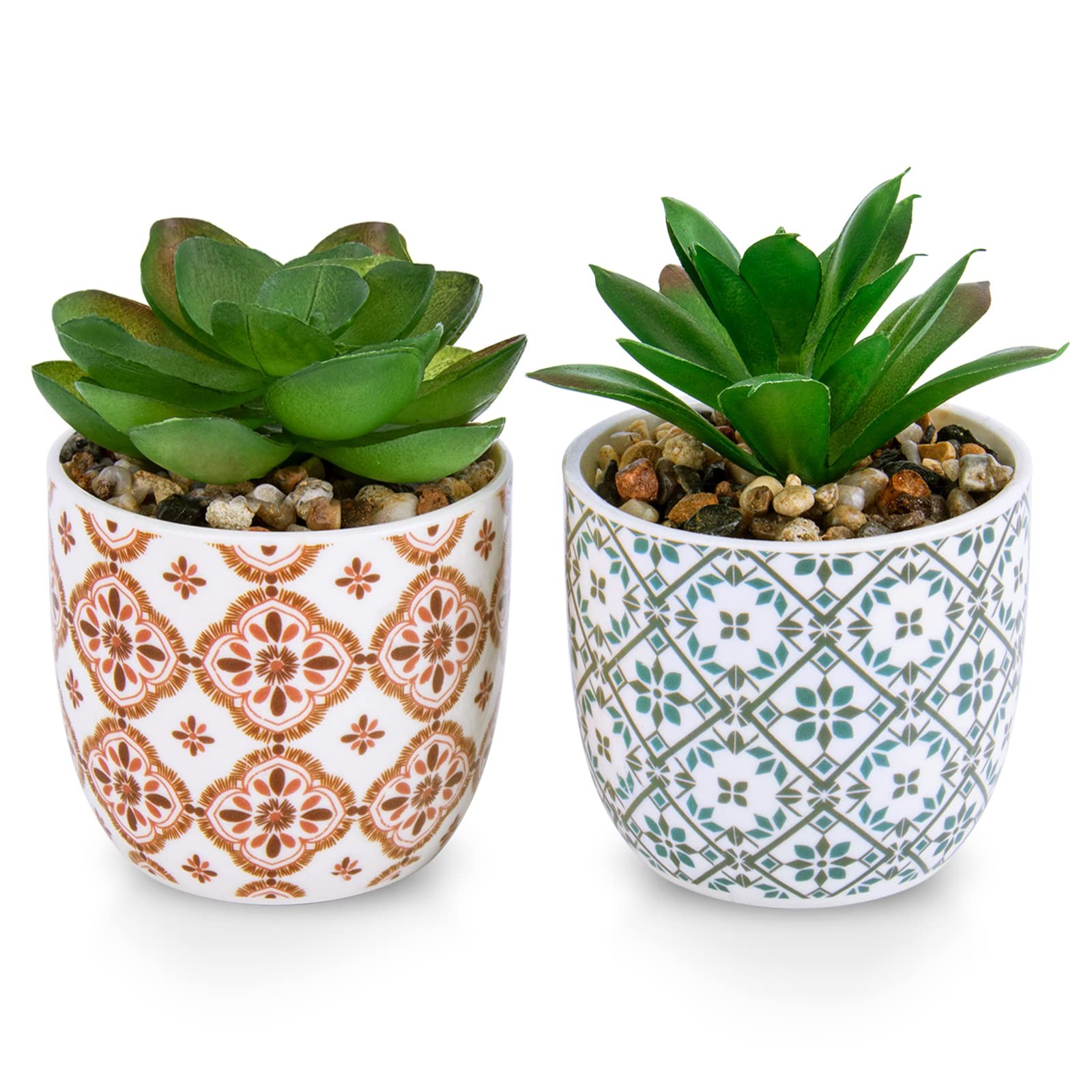 Artificial Plants Succulent Flowers in Ceramic Planter 2 Pack Small Fake Plan…