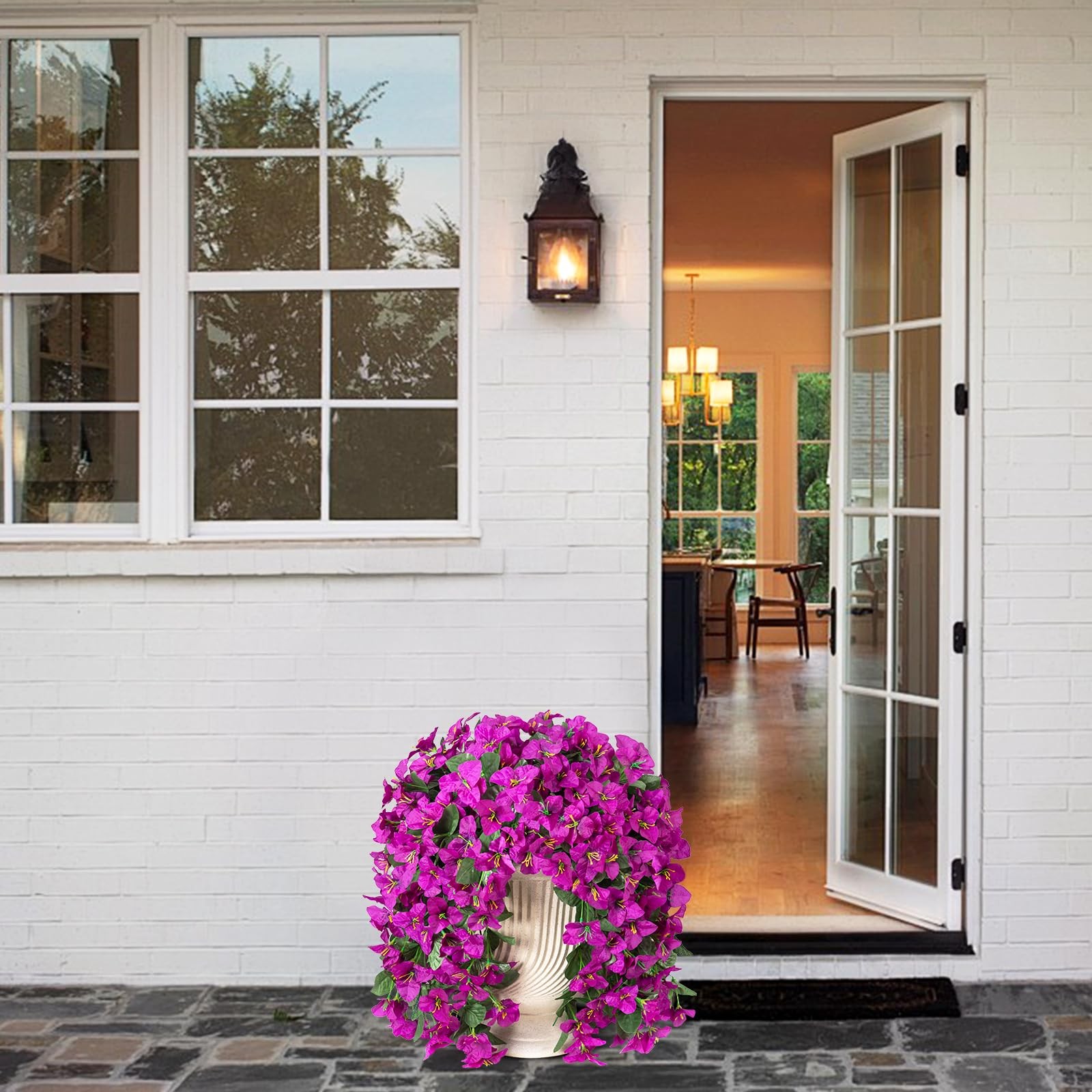 2 pcs Artificial Faux Bougainvillea Flowers Plants for Outdoor Outside Summer…