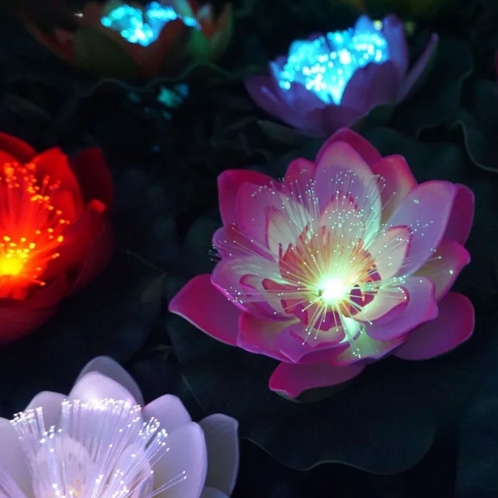 12 Pcs Artificial Floating Foam Lotus Flower with Water Lily Pad LED FiberLight