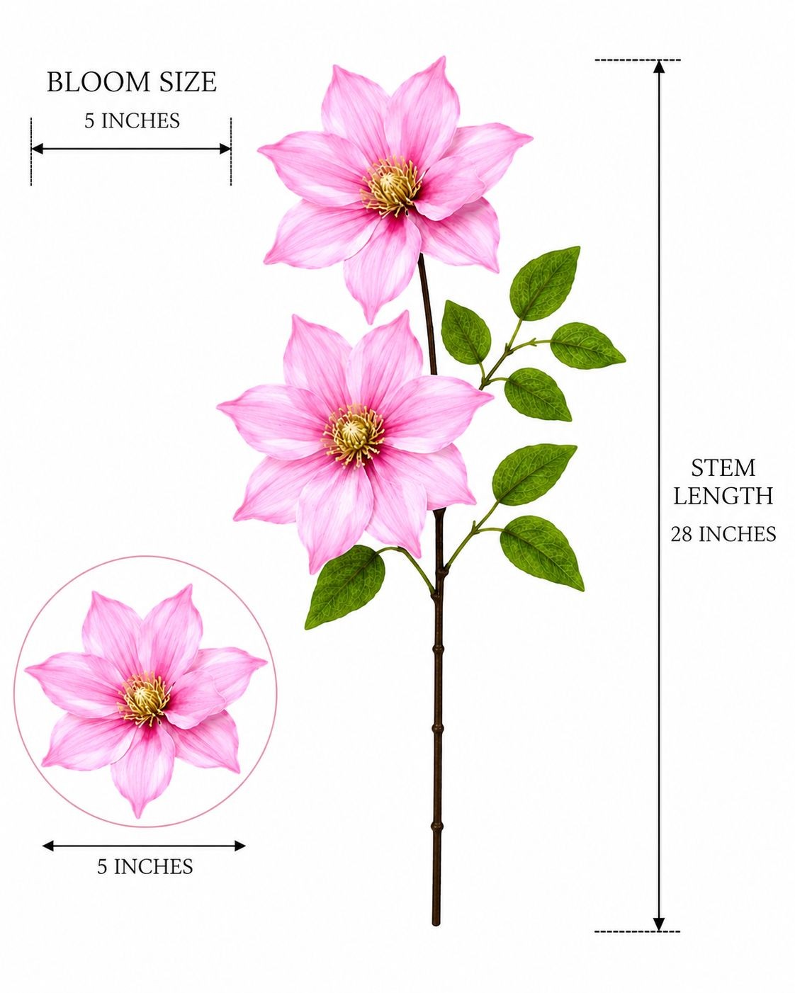Light Pink Clematis Stem Faux Flower Spray 28 Inch Artificial Floral Stem Cottag