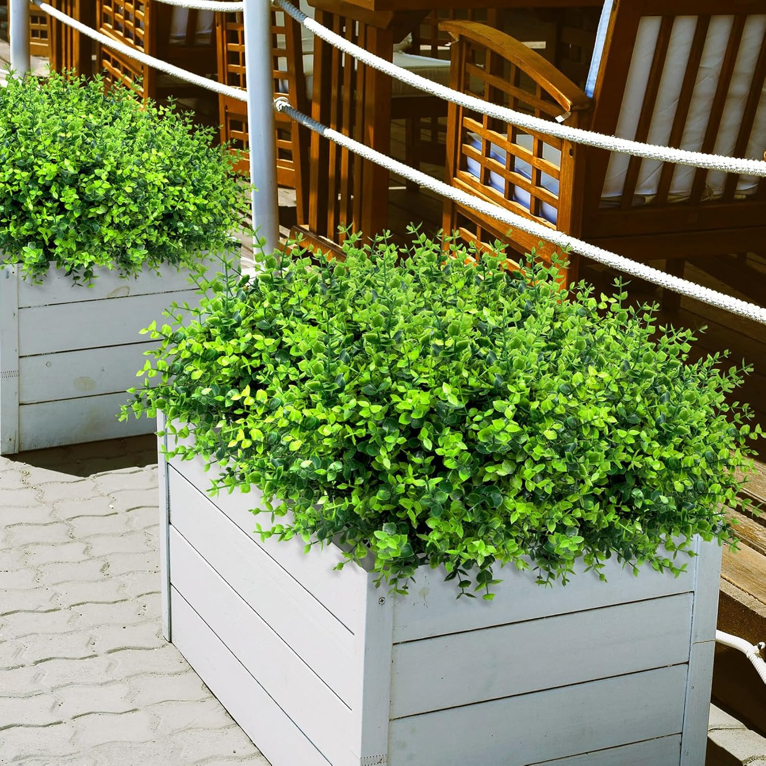 12 Bundles Greenery Artificial Plants Outdoors, Eucalyptus Stems UV Resistant Fa