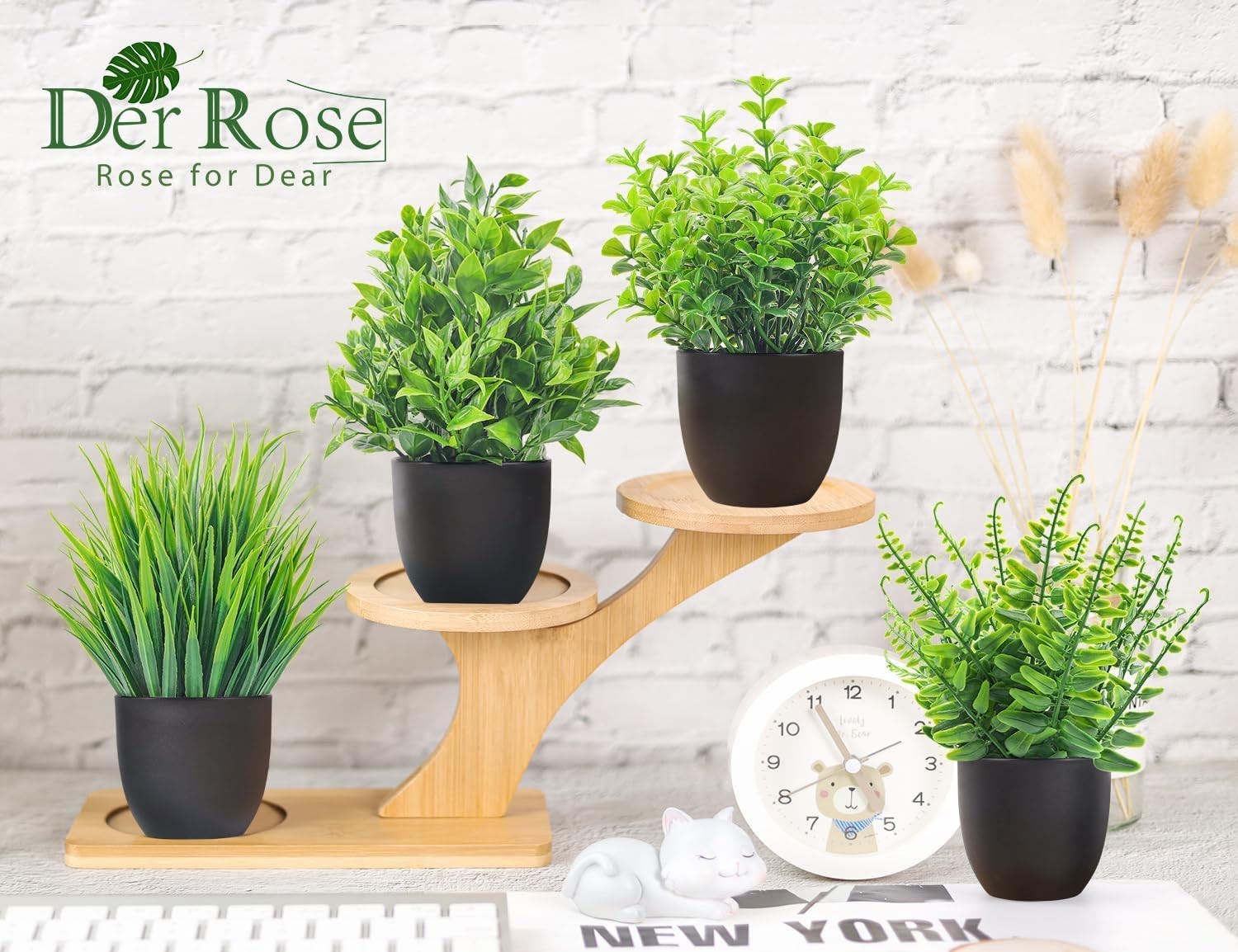 4 Packs Artificial Plants Small Faux Plants Black Bathroom Accessories for Hallo