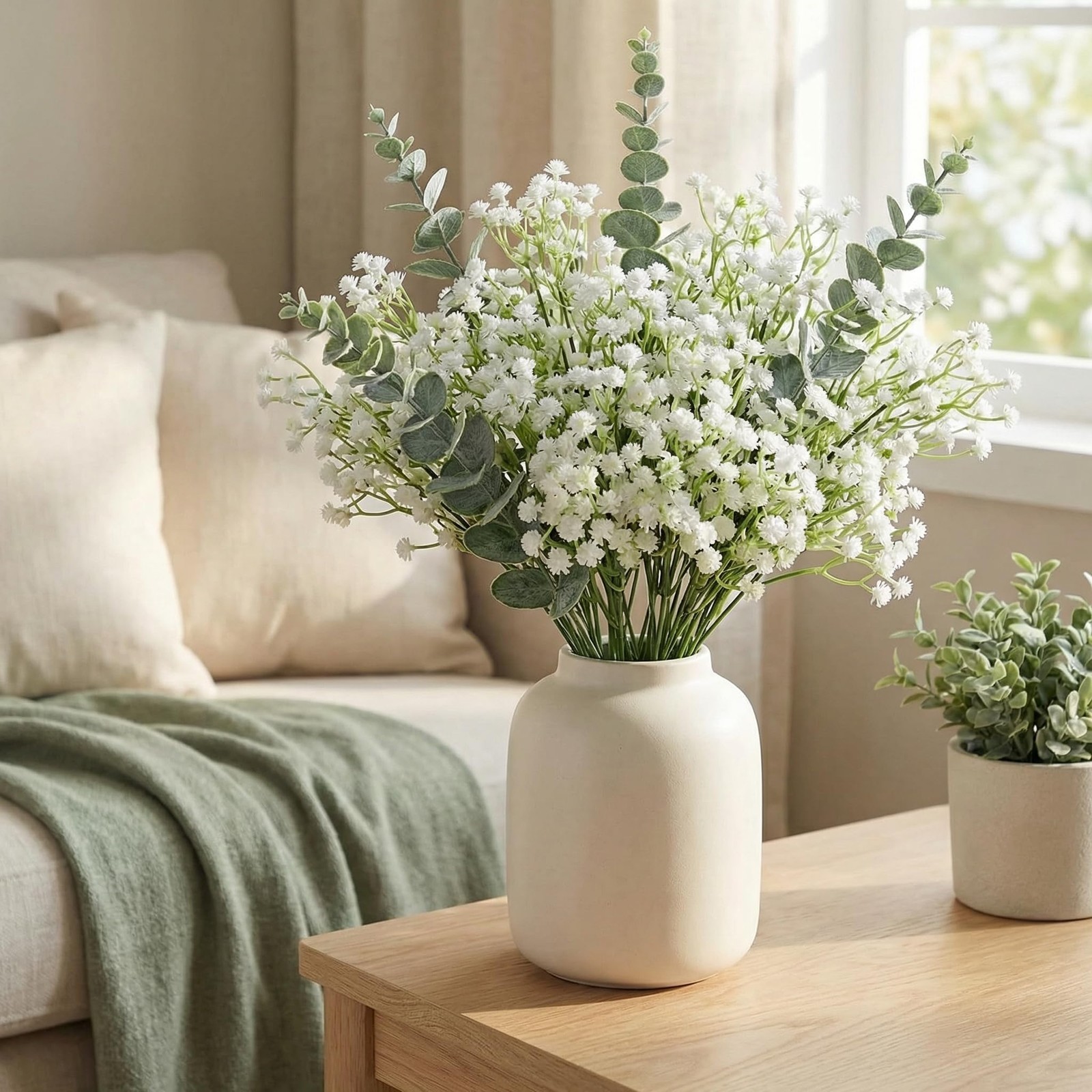 132 Pcs Babys Breath Artificial Flowers with Eucalyptus Stems, Baby Breath Fl…