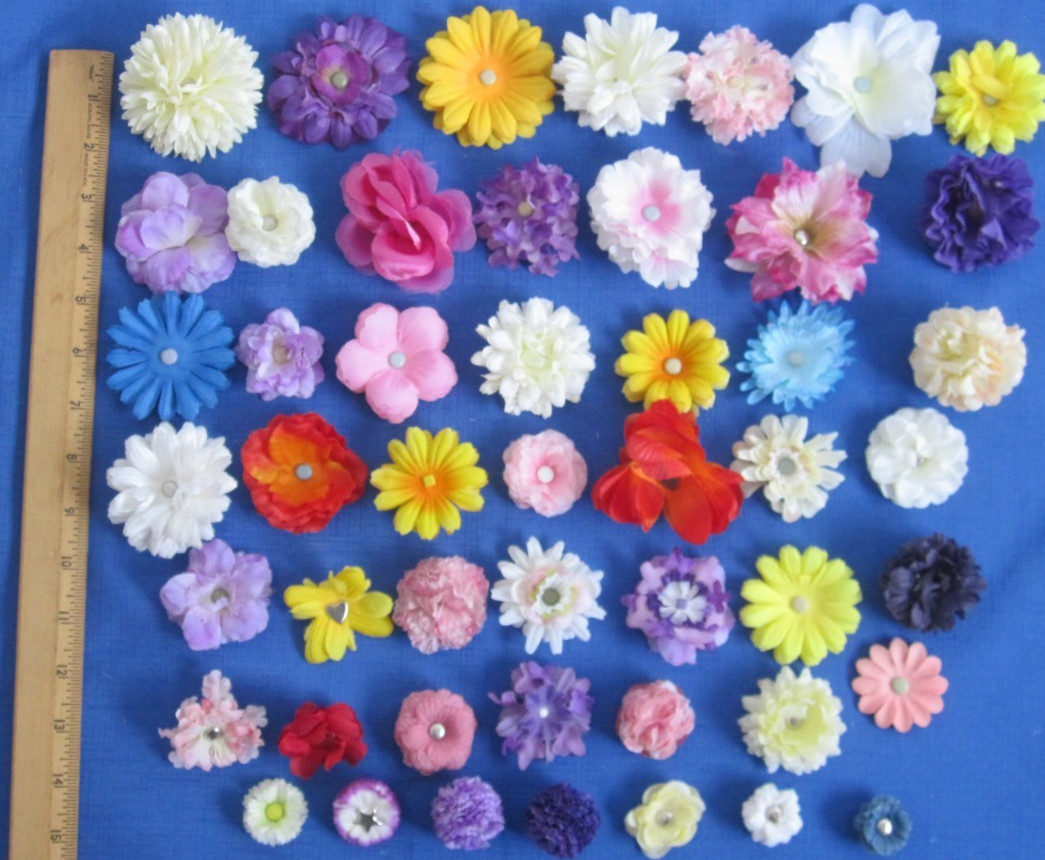 #6 Lot-49 Small/Medium Layers Used Silk Flower Petals 1-3″ Brads Multiple Colors
