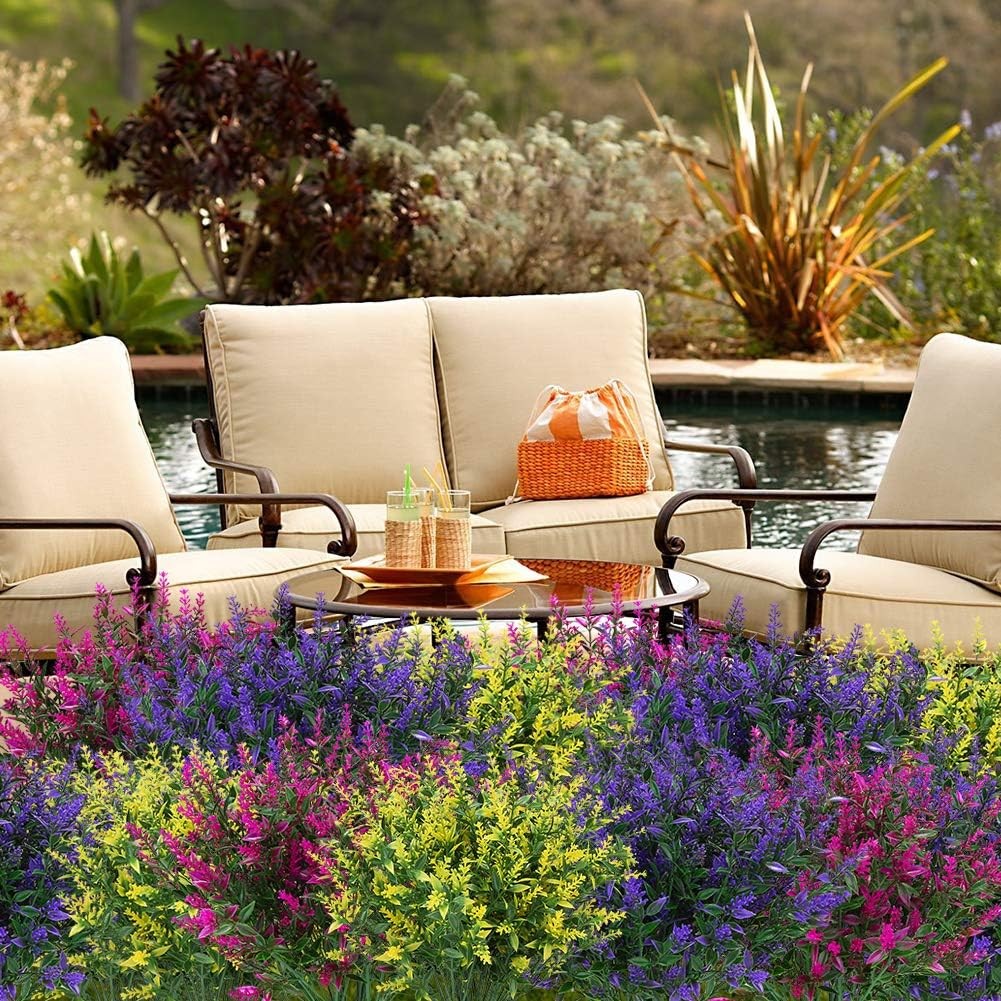 8 Bundles Artificial Yellow Flower Lavender Fake Plants for Outdoor Garden Decor
