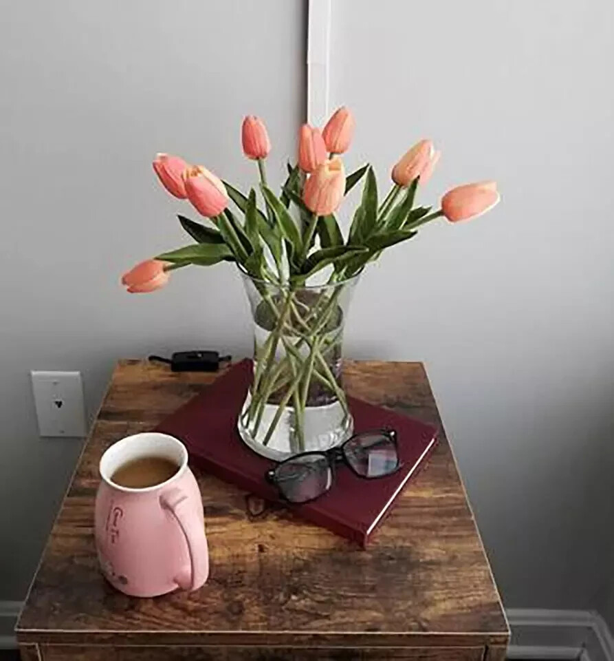 10-Heads Artificial Flowers PU Mini Real Touch Tulip Bouquets (Gradient Coral)