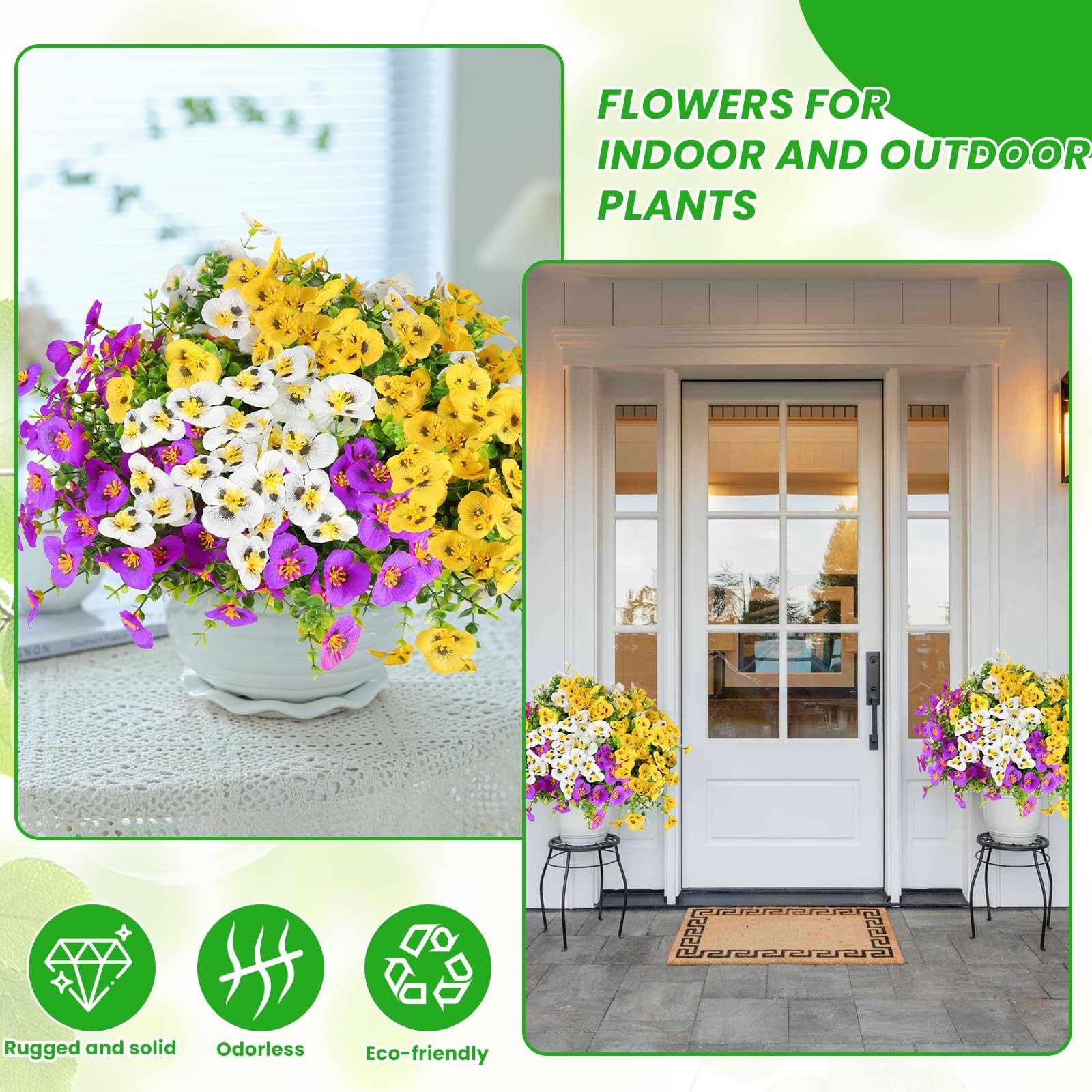 Artificial Pansies for Outdoors, 24 Pack Faux Silk Pansies Flowers UV Resista…