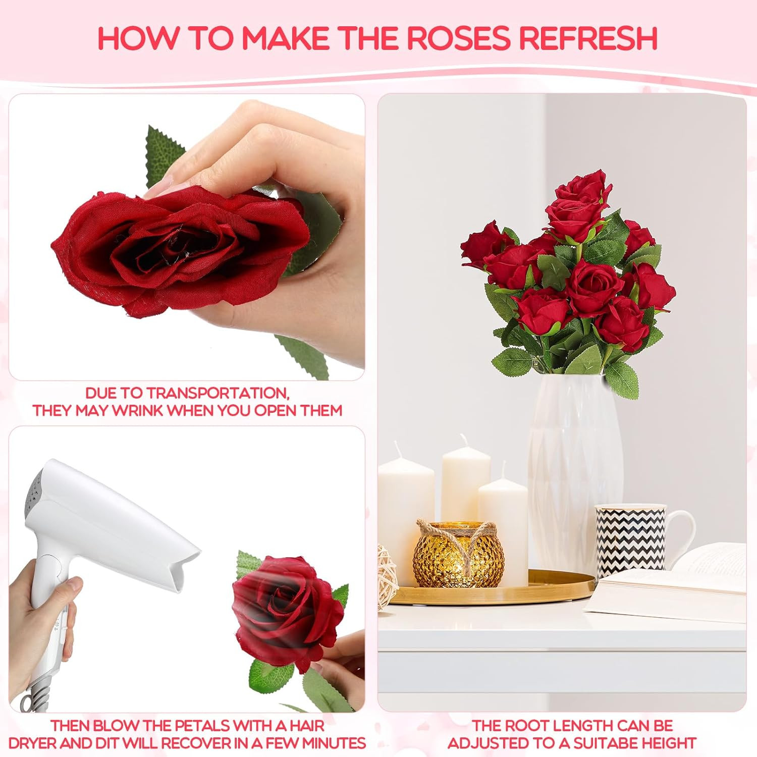 500 Pcs Artificial Silk Roses Flowers with Long Stem Bridal Wedding Bouquet Real