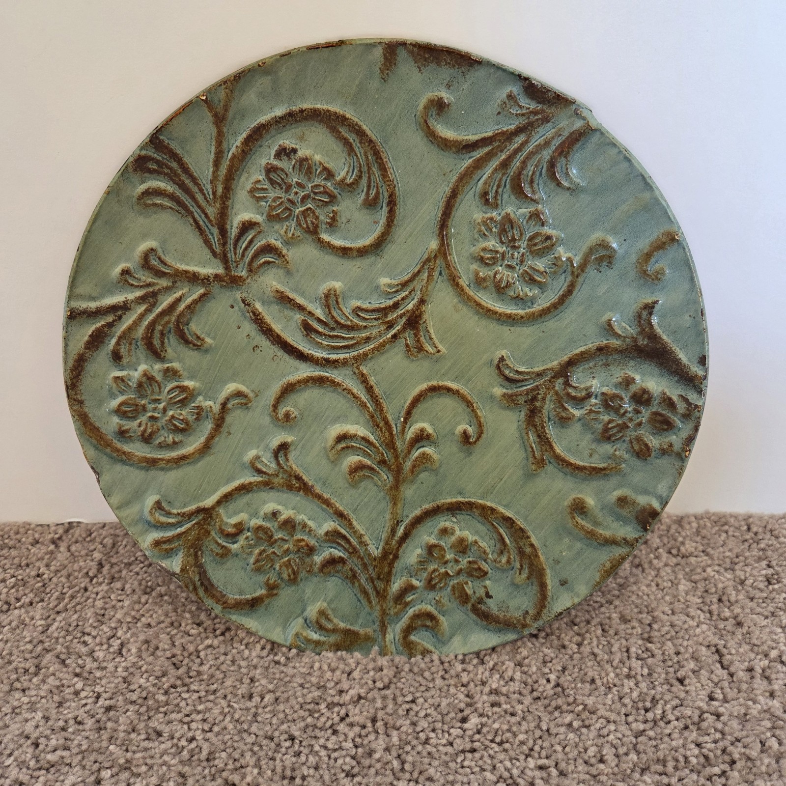 Decorative Metal Wall Plate 11.5″ Embossed Floral Hanging Accent Home Decor
