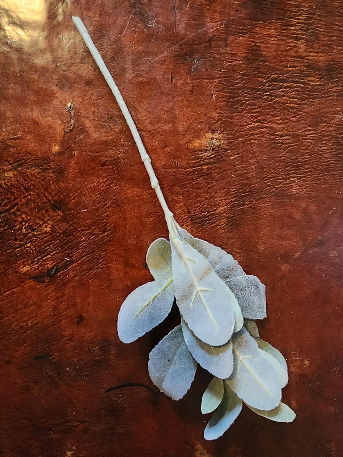 13.5” Faux Lambs Ear Stem • Dusty Green Floral Pick • Artificial Greenery Stem