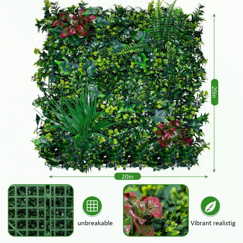 20 In. Boxwood Panels Artificial Grass, Sun Protected Green Wall Decor for Outdo
