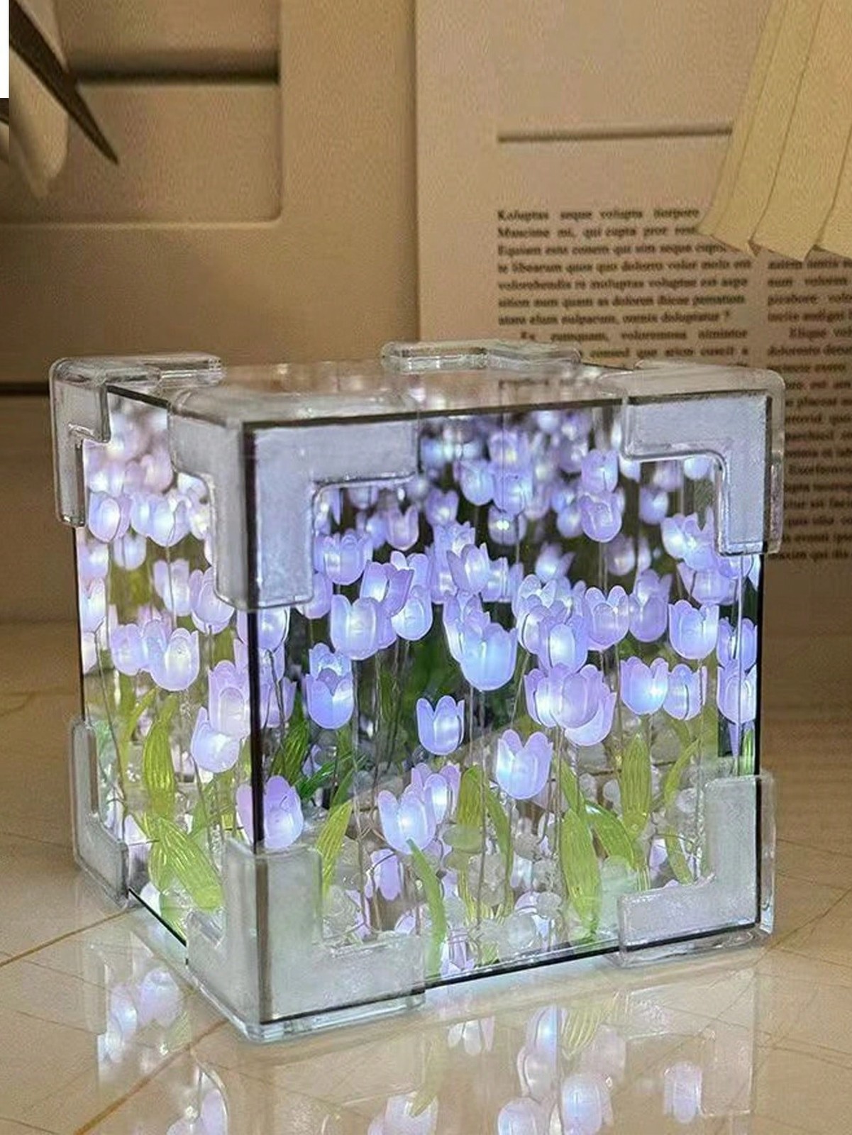 Purple 10x10x10cm Tulip Flower Cube Night Light USB Powered DIY Gift