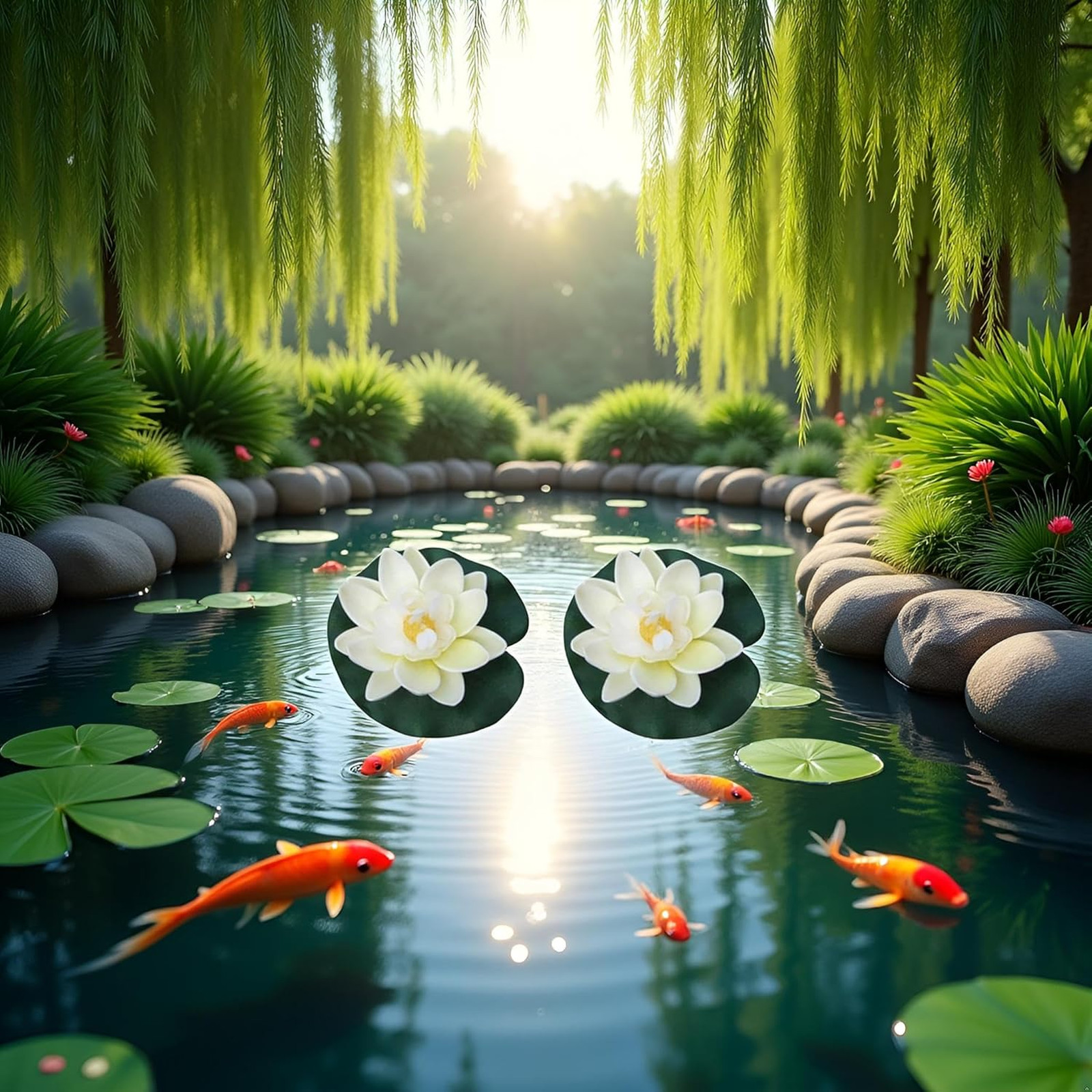 Artificial Foam Lotus Flowers with Water Lily Pads Set of 2 for Ponds Pools