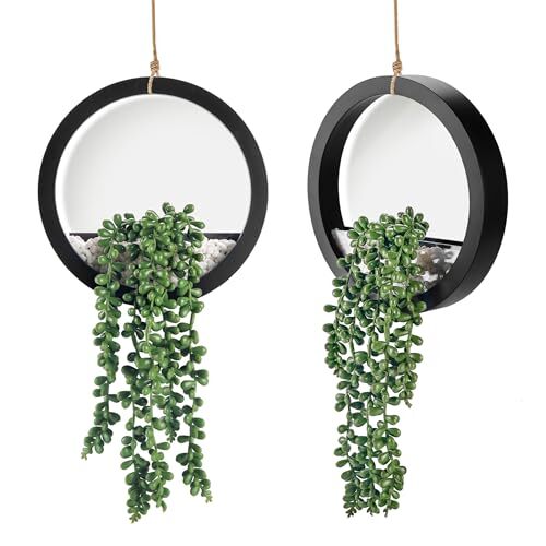 2 Pack Fake Plants Hanging Artificial Succulents Plants in Pots for Black