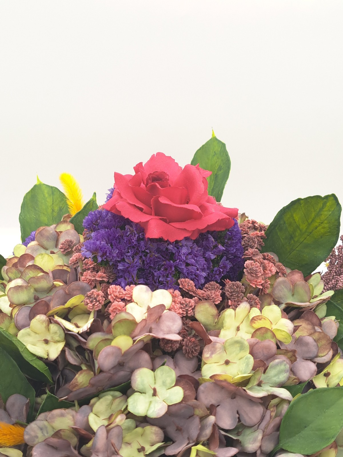 Handmade Hydrangea & Rose Dried/Silk Flower Arrangement w/ Vintage Basket