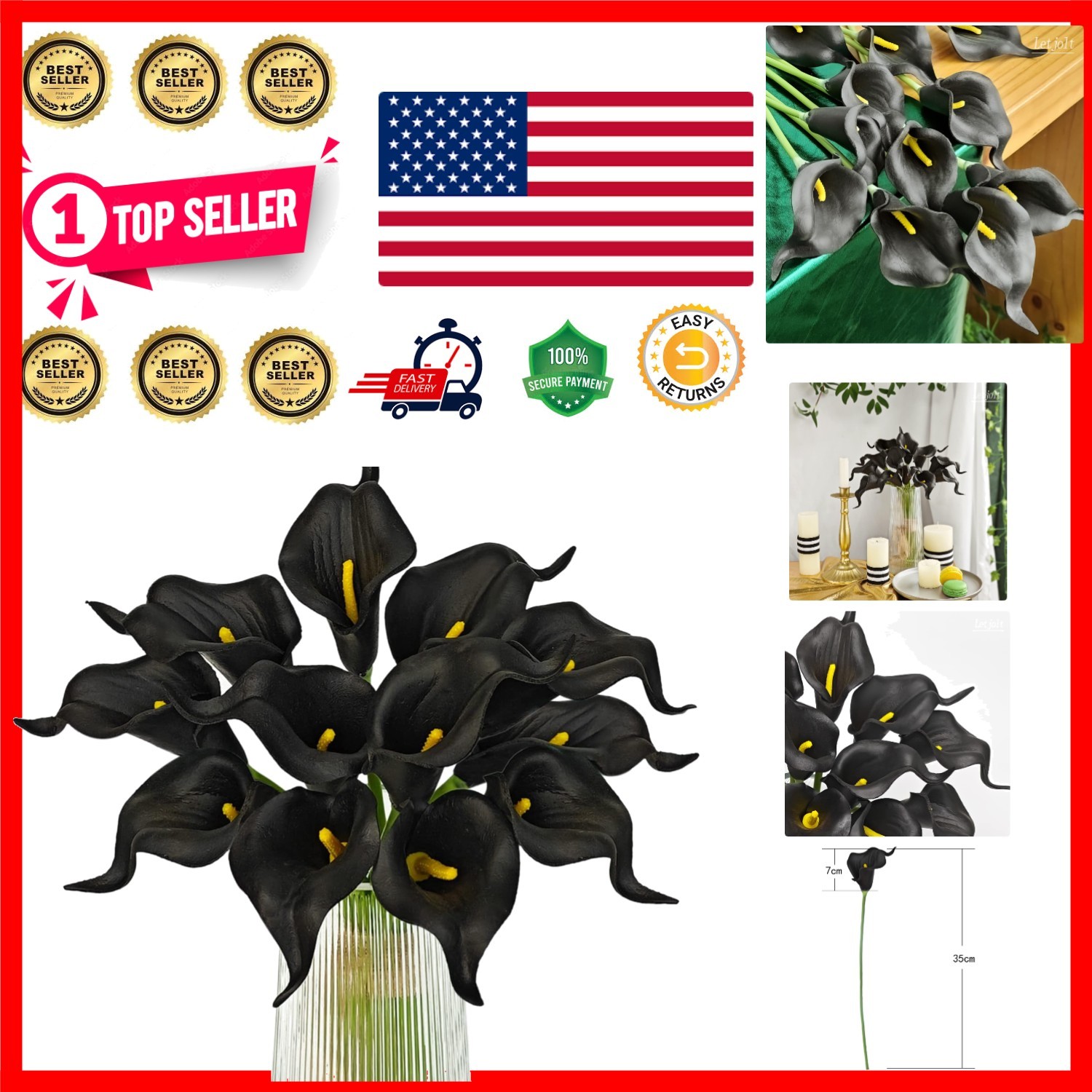 Realistic Black Calla Lilies – 12 Count for Weddings and Home Decoration
