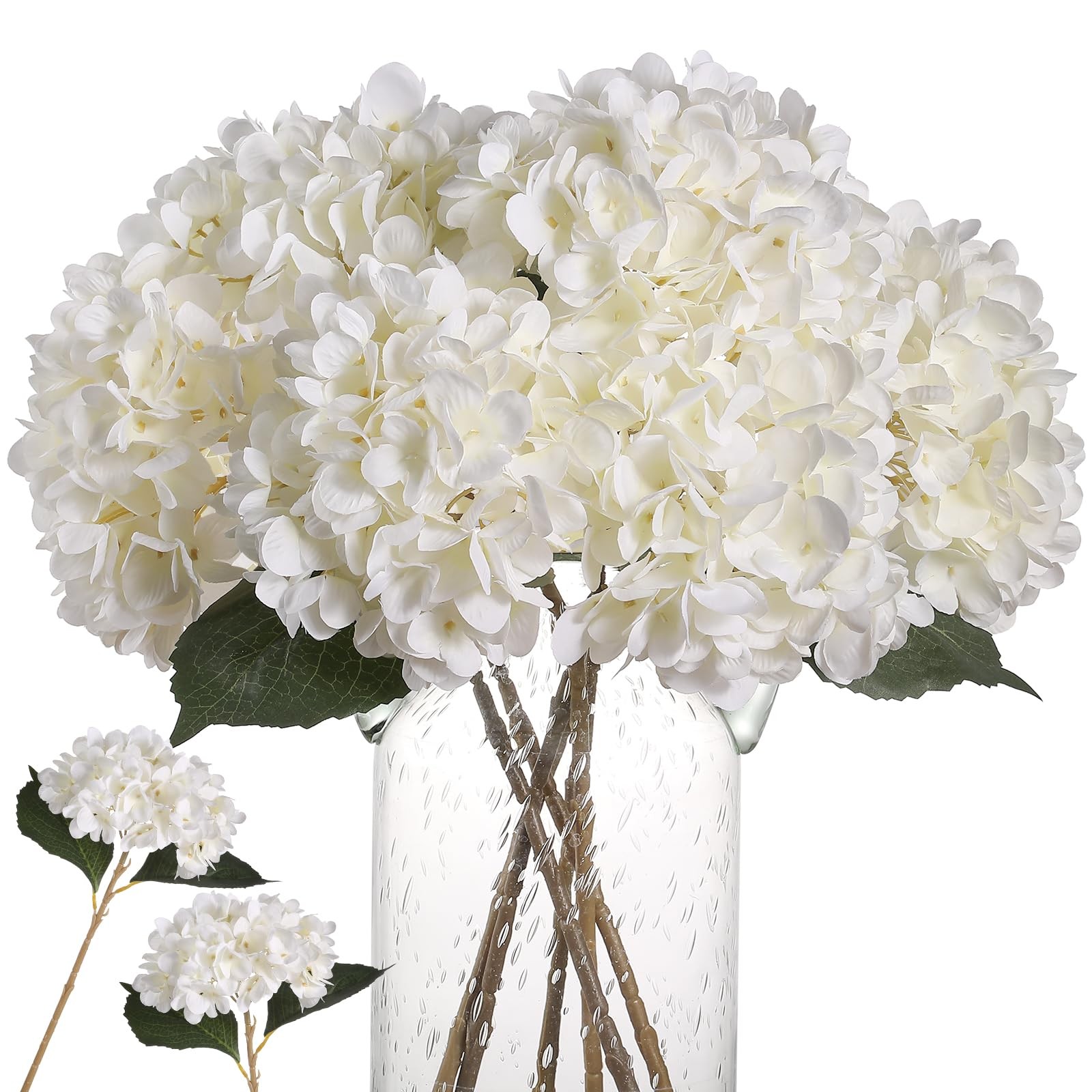 6pcs White Hydrangea Artificial Flowers – Faux Hydrangea Flowers, Fake Silk F…