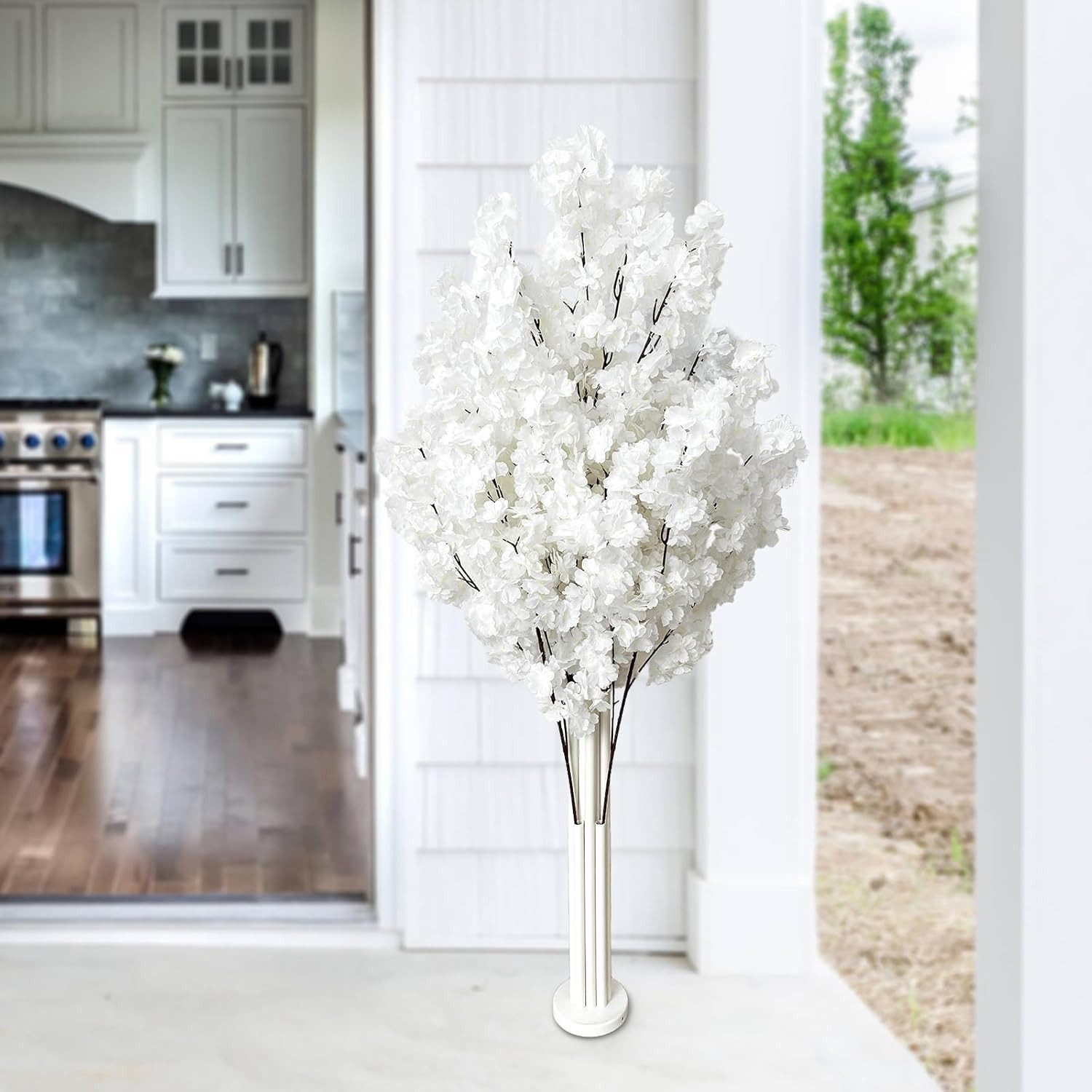 White Cherry Blossom Tree with Stand for Wedding & Party Decor