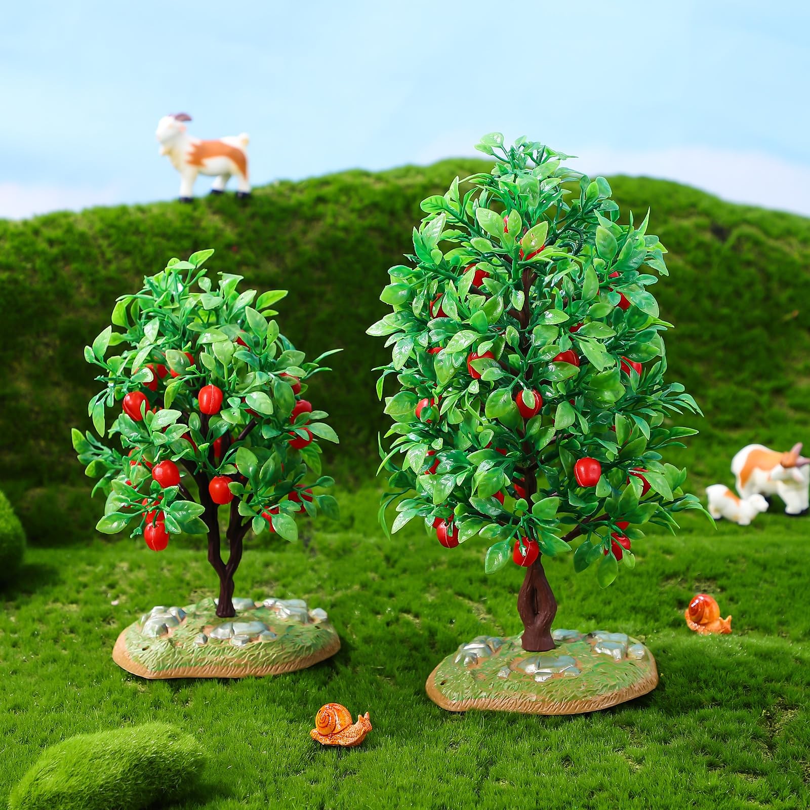 Mini Artificial Apple Tree Ornaments with Faux Fruit 2 Pack Realistic Small M…