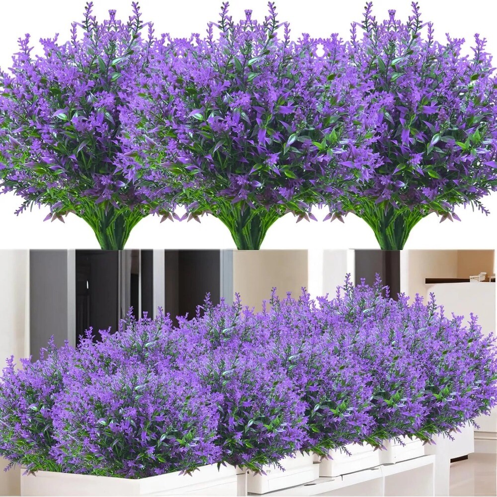 Artificial Lavender Flowers Fake Plastic Plants for Outdoor Garden Party Decor