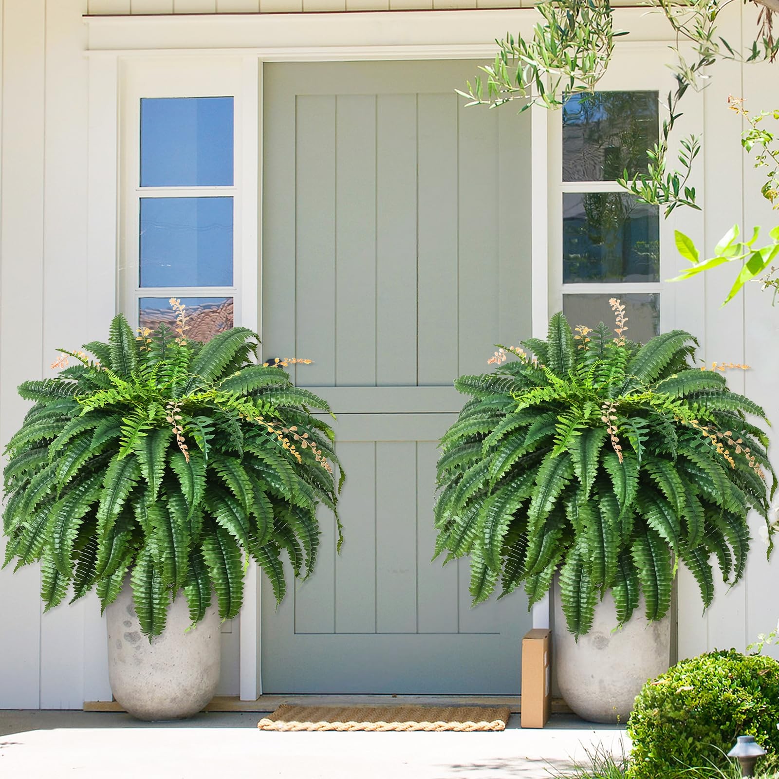 2Pcs 48”/128 Leaves Artificial Ferns for Outdoors Look Real Fake Ferns, Larg…