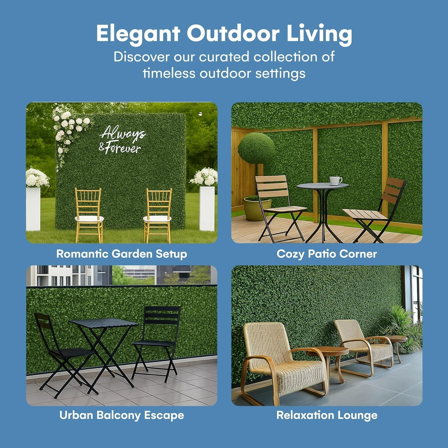DIY-Friendly Greenery Wall Panels 20”x20” – 6 Pack with Accessories Included