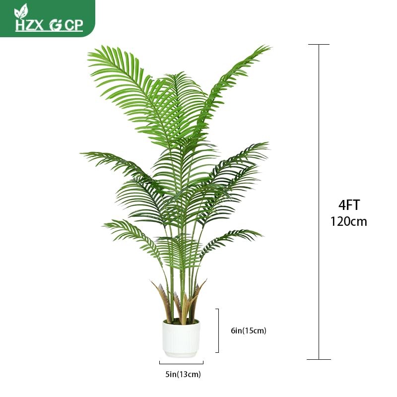4FT Artificial Palm Tree Indoor with White Pot, Realistic Leaves, 9 Green