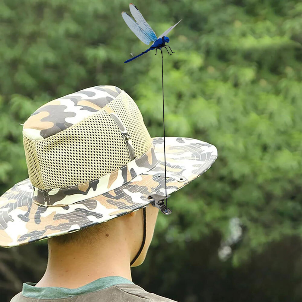 Fake Dragonfly Rod Clip, 3D Dragon Fly Garden Stakes & Hat Simulation Decor US
