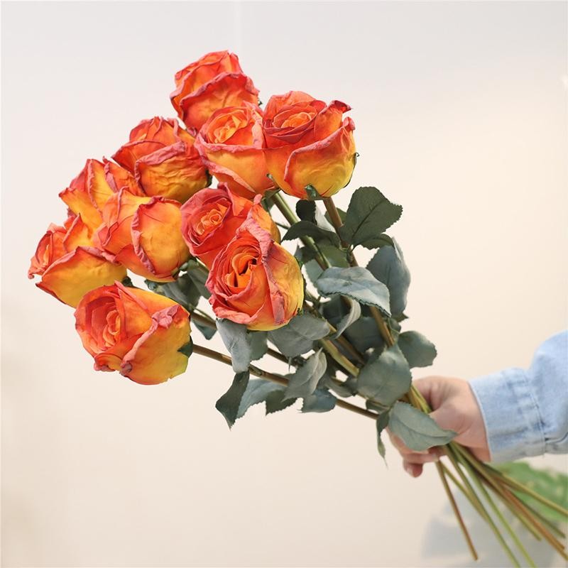 5PCS Artificial Burnt Edge Rose Buds 58cm Wedding Home Table Decor Photo Props