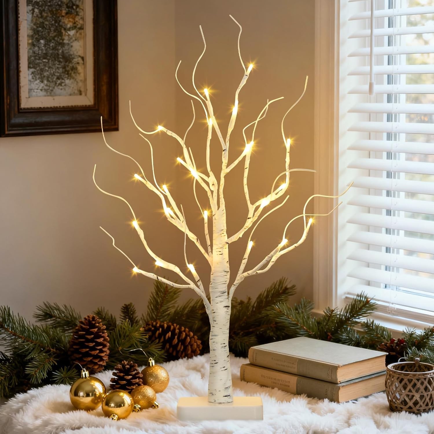 PABIPABI Lighted Birch Tree, 22” Christmas Tree with 24 LED, 1ft 10in, White