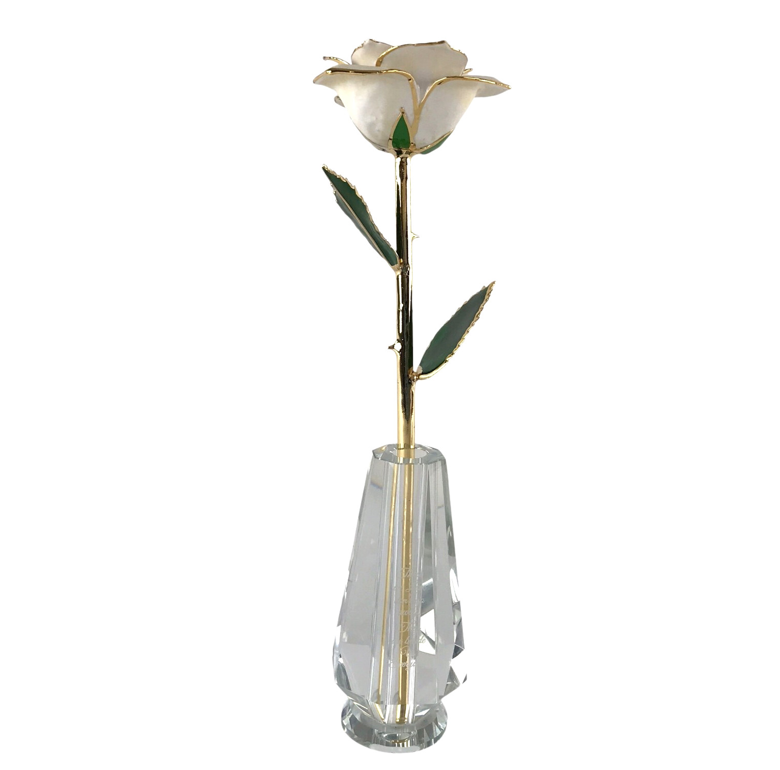 24K Gold Dipped White Rose Long Stem Forever Preserved Rose Flower Lacquered