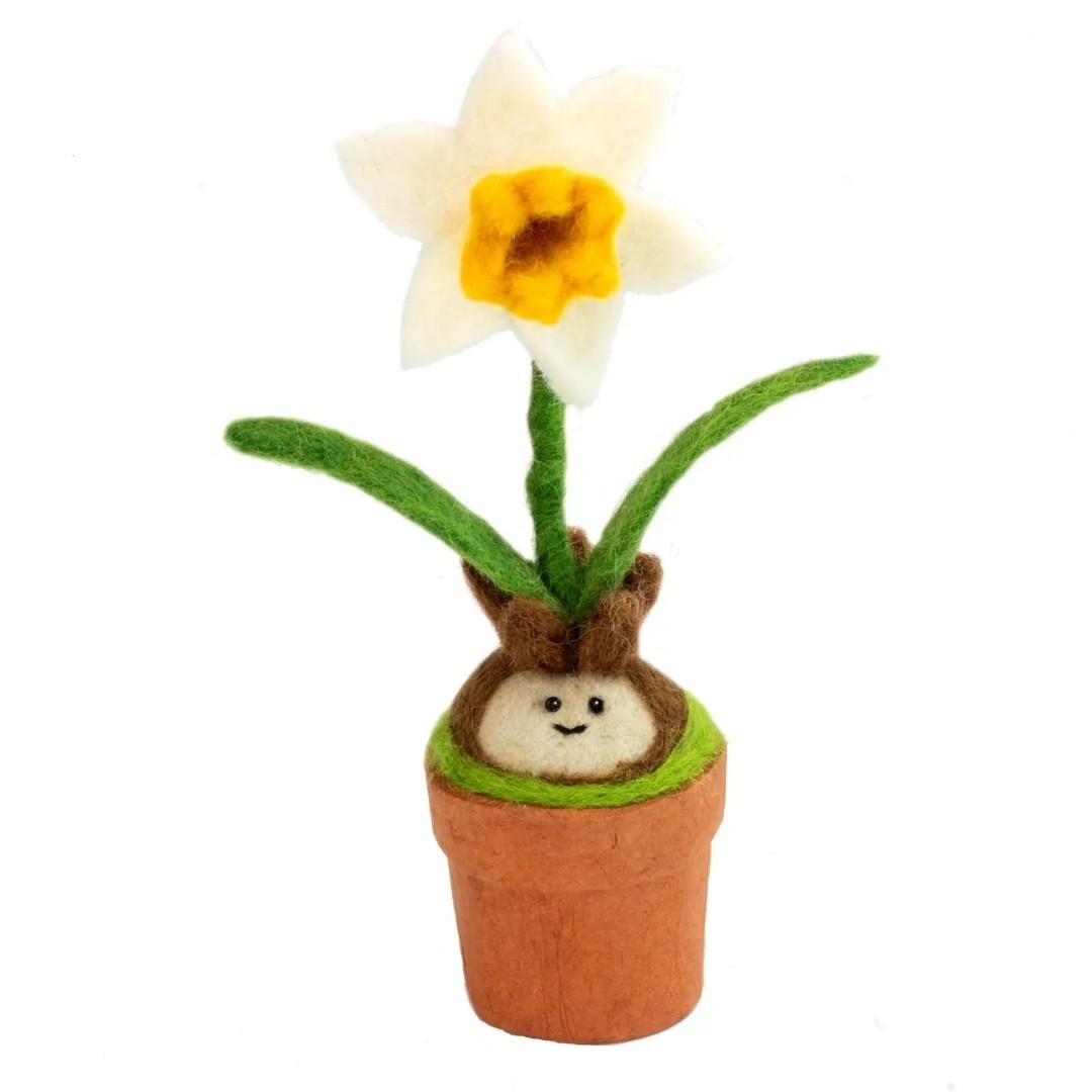 Needle Felted Wool Daffodil Blossom Potted Plant in Small Pot Decor DZI Handmade