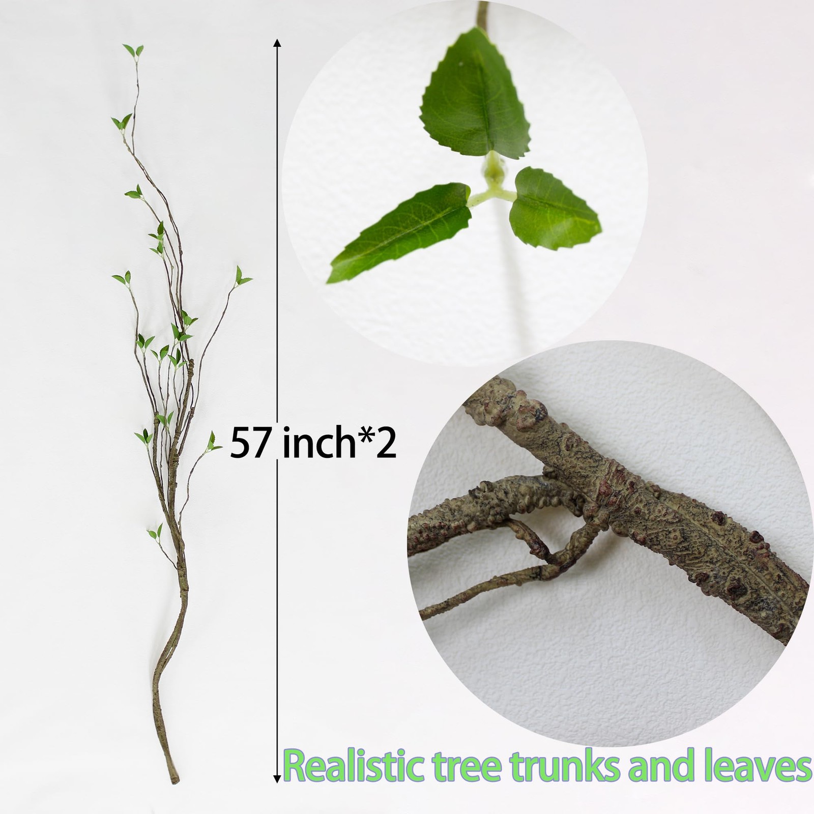 2pcs 57in Artificial Tree Branches Fake Vines with Realistic Leaves Bark Text…