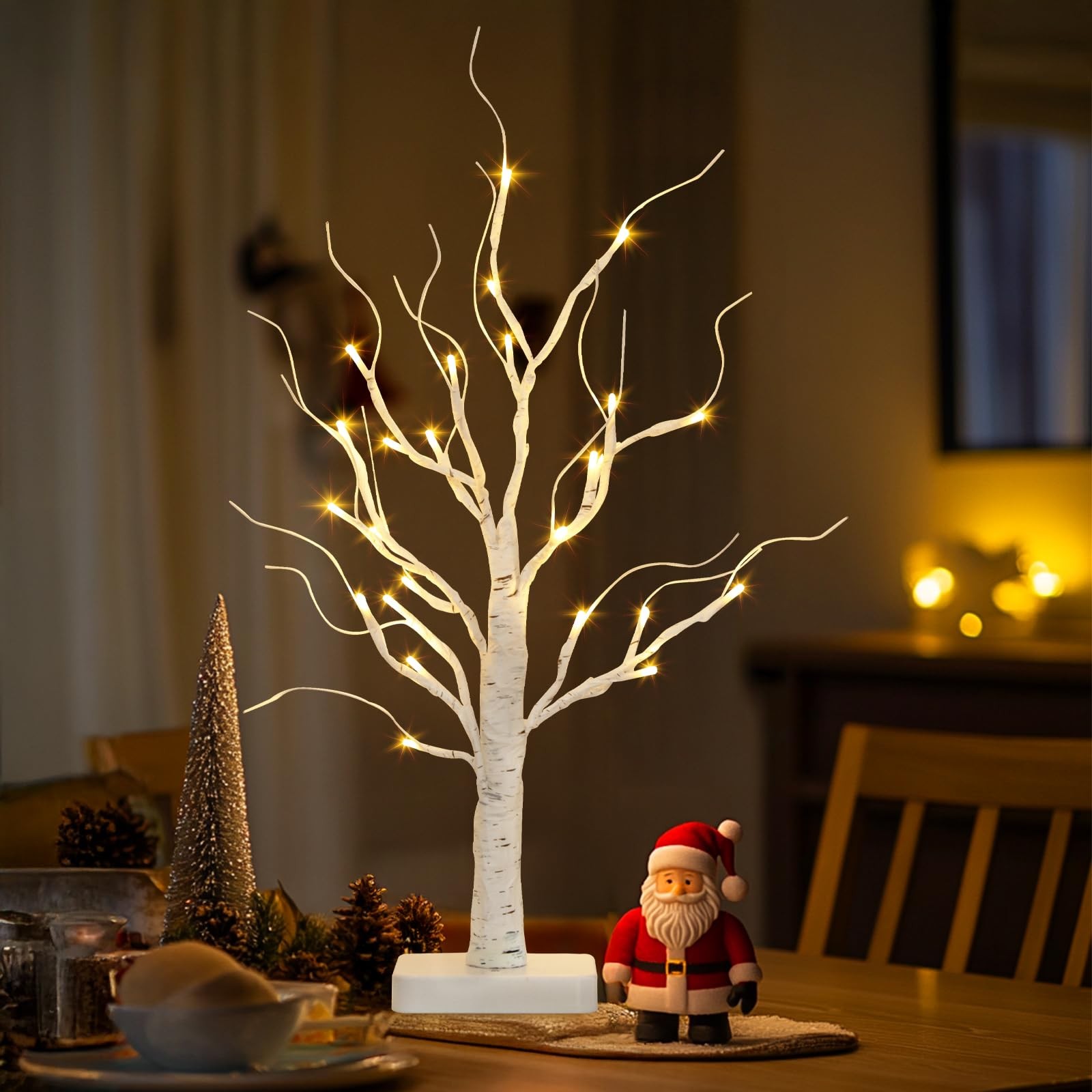 PABIPABI Lighted Birch Tree, 22” Christmas Tree with 24 LED, 1ft 10in, White
