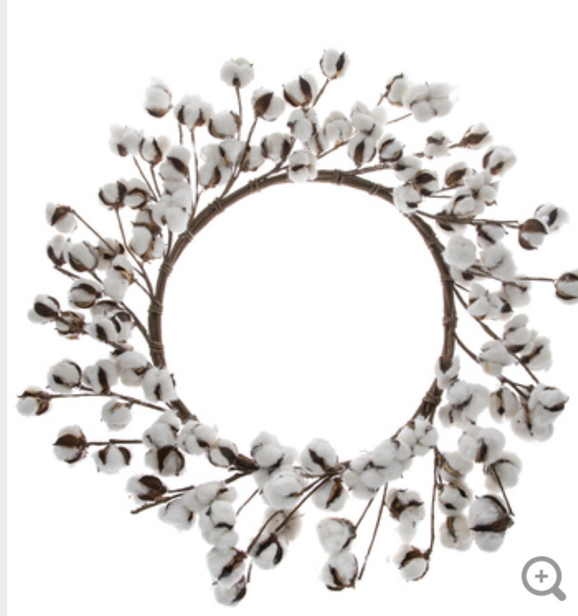 15” Natural Floral White Cotton Boll Ball Wreath Southern Farmhouse Home Decor