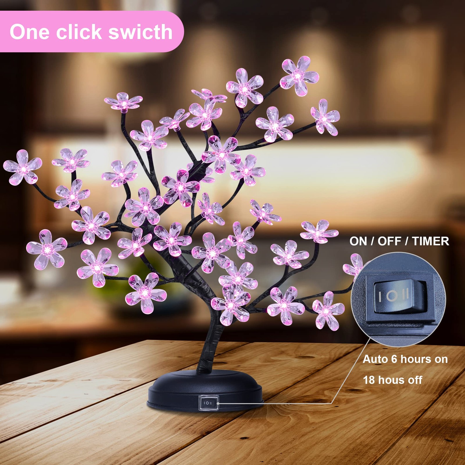Cherry Blossom Bonsai Tree Light 18IN Tree Lamp with 36 Acrylic Japanese Cher…